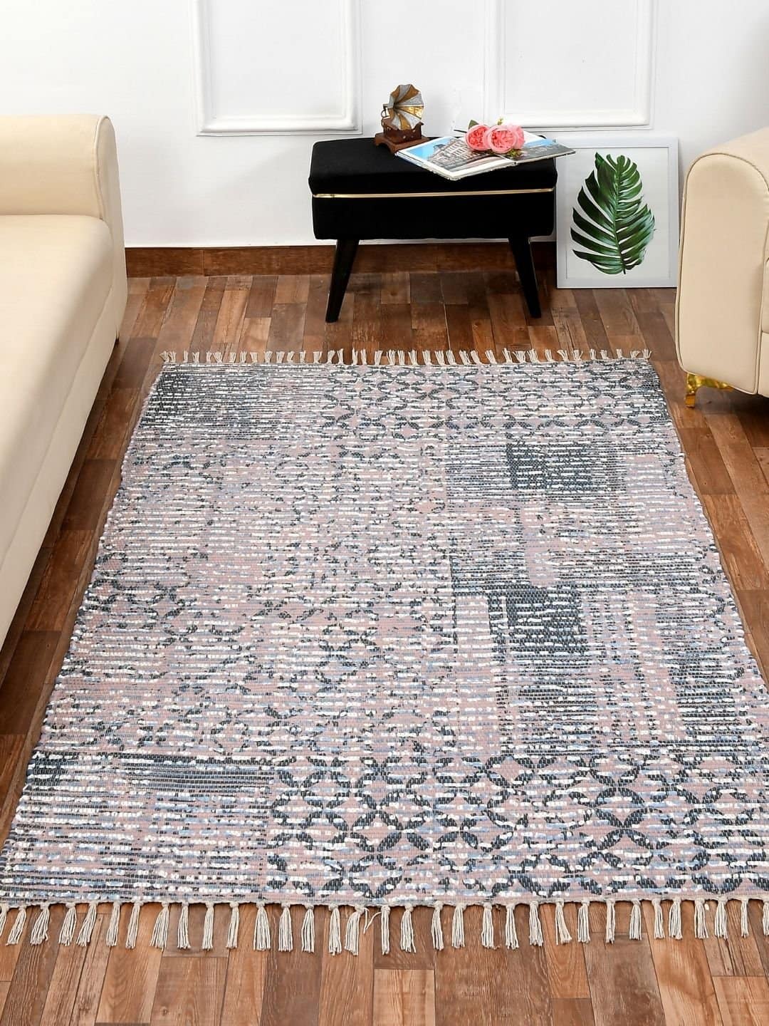 Handmade Grey Designed Printed Rug - Image 2