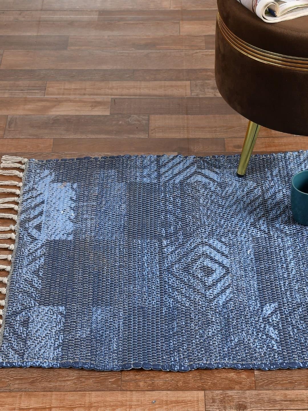Handmade Modern Blue Designed Rug - Image 5