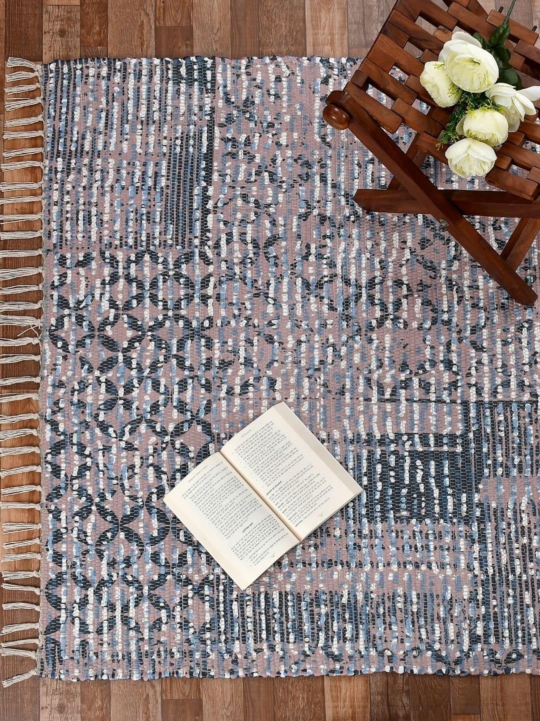 Handmade Grey Designed Printed Rug