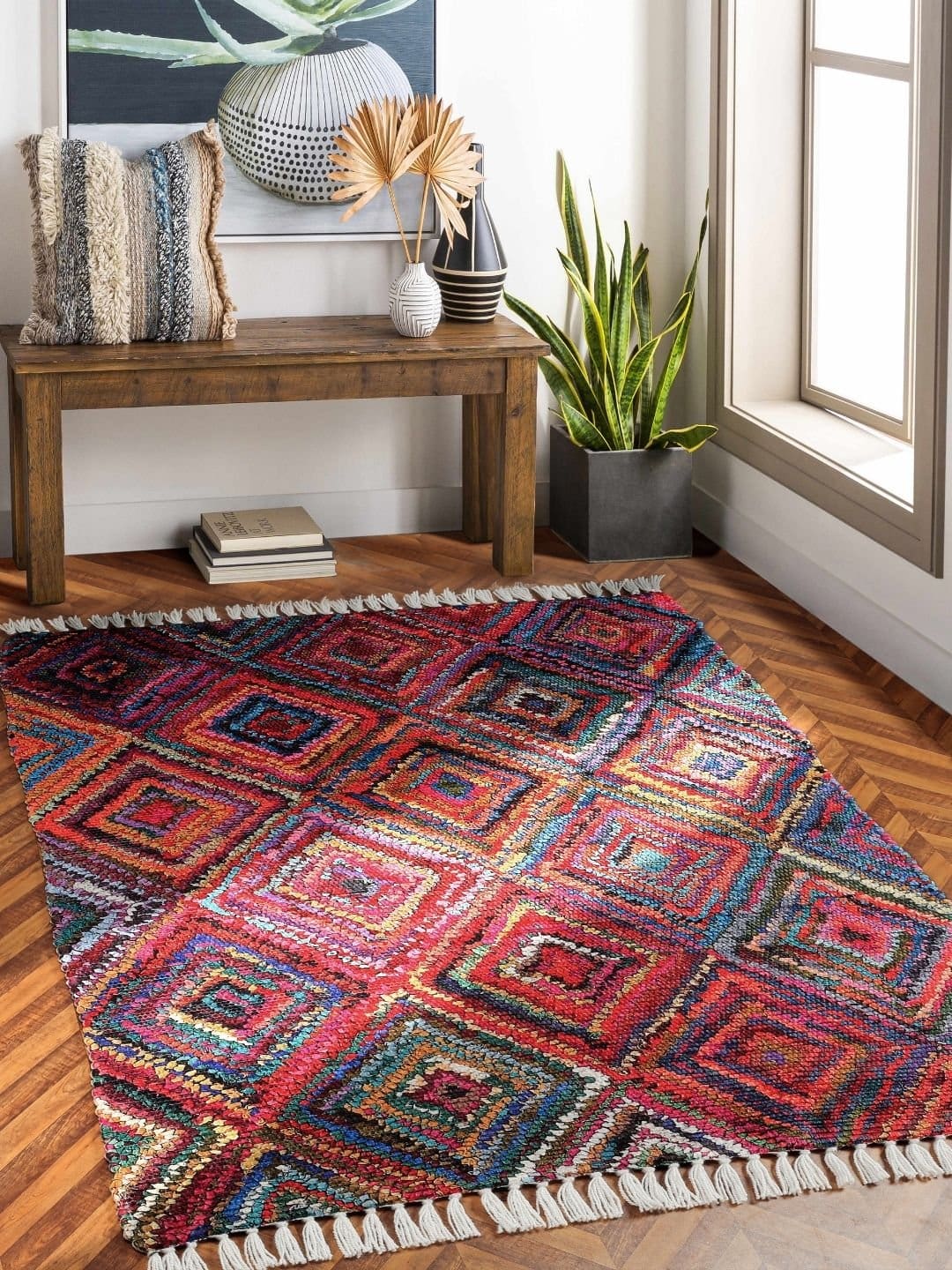 Handmade Multicolor Printed Cotton Rug - Image 2