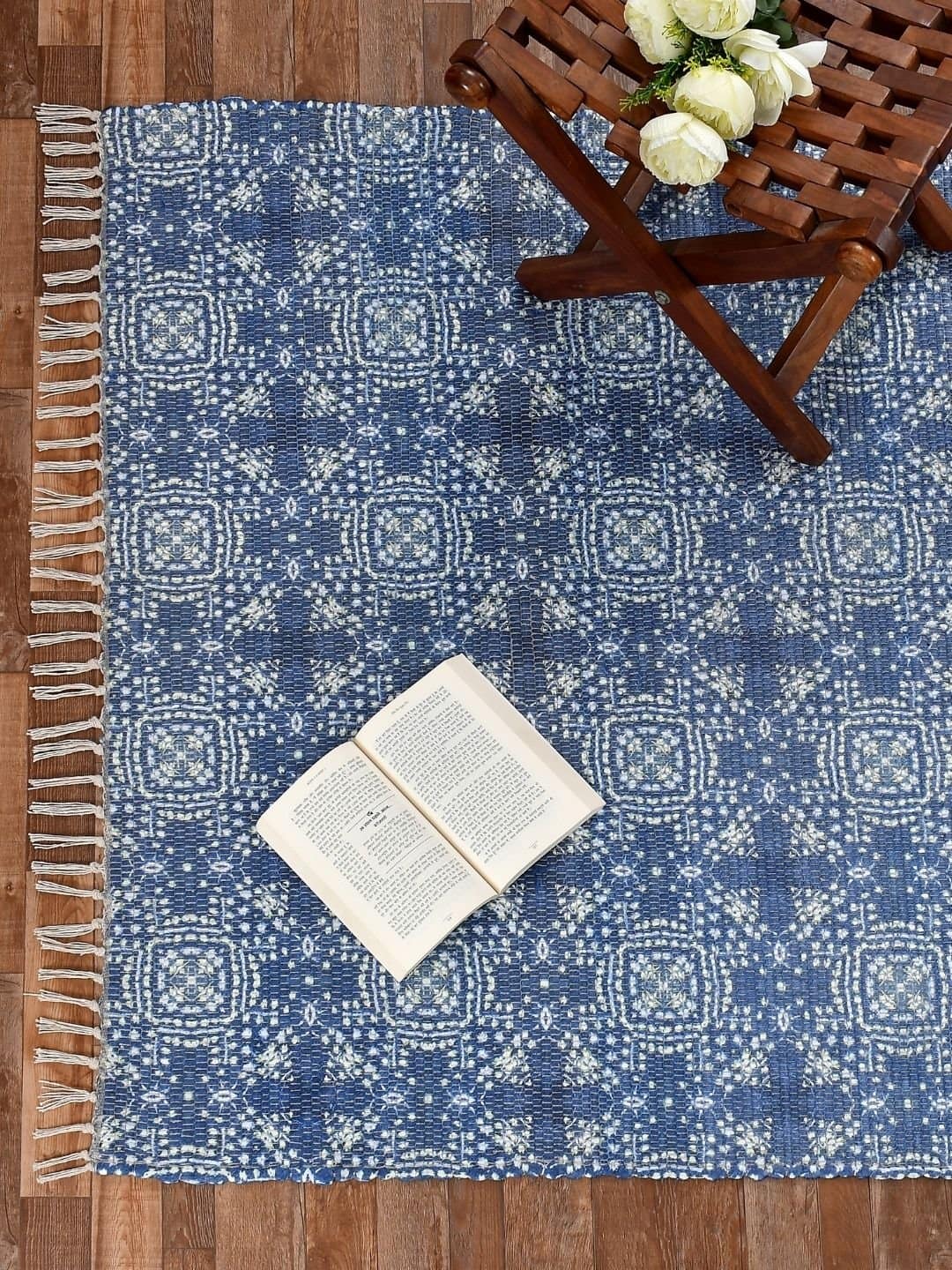 Handmade Blue design Modern Printed Rug