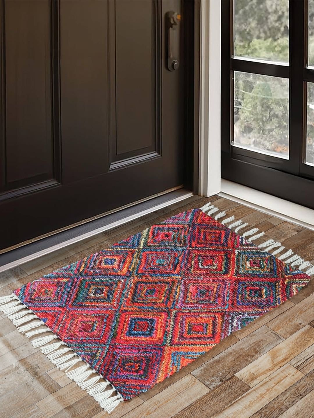 Handmade Multicolor Printed Cotton Rug - Image 4