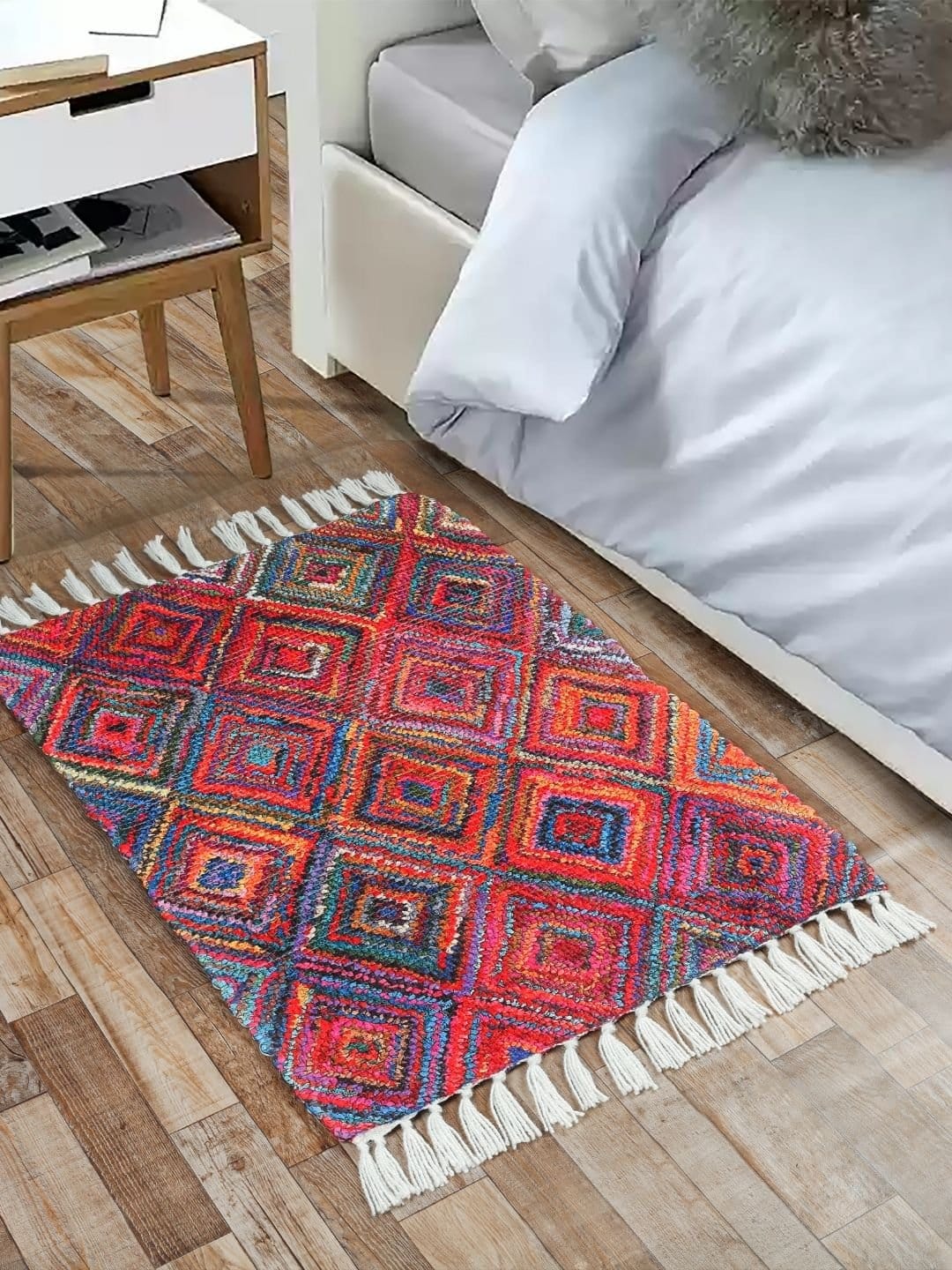 Handmade Multicolor Printed Cotton Rug - Image 5