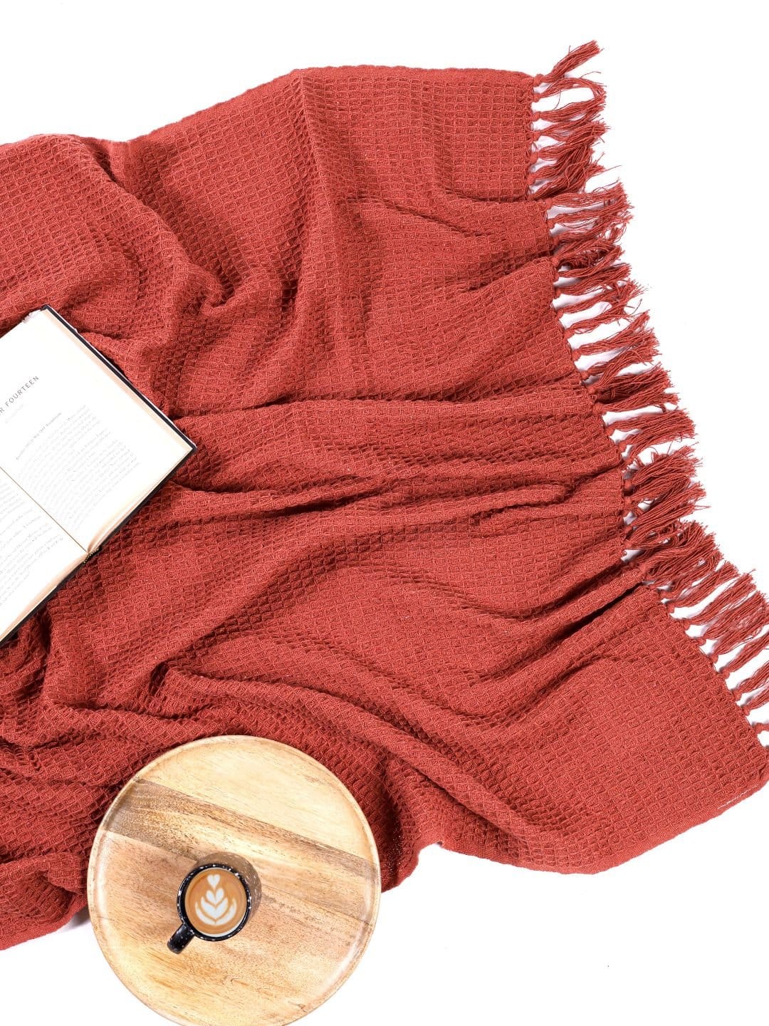 Waffle Weave Cotton Rust Throw - Image 3