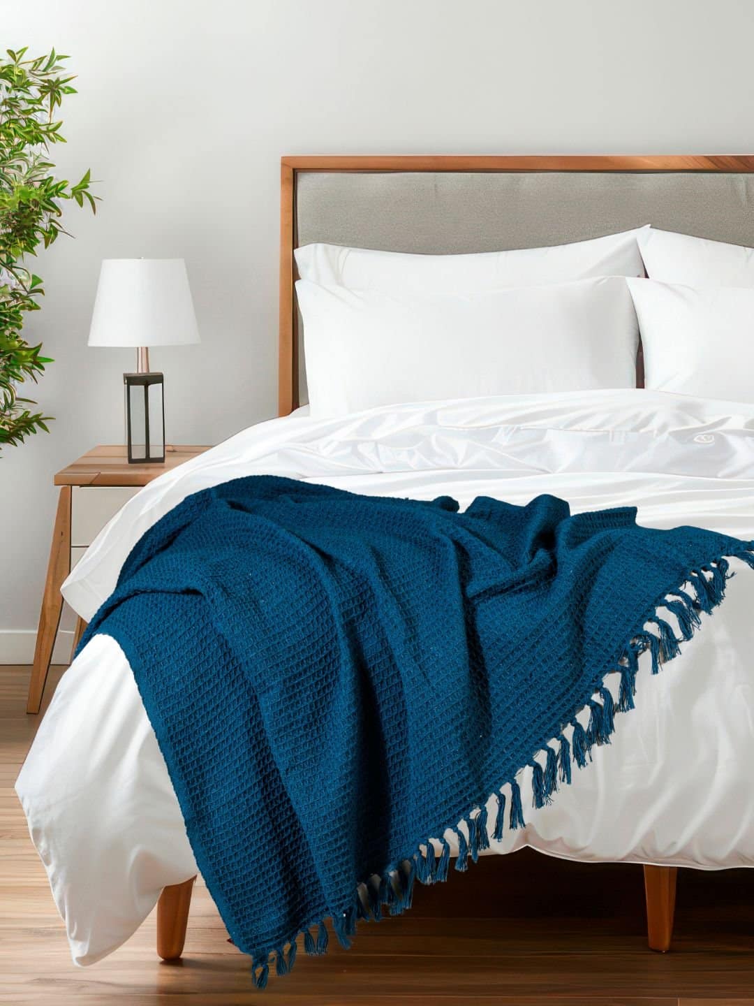 Waffle Weave Cotton Blue Throw - Image 5