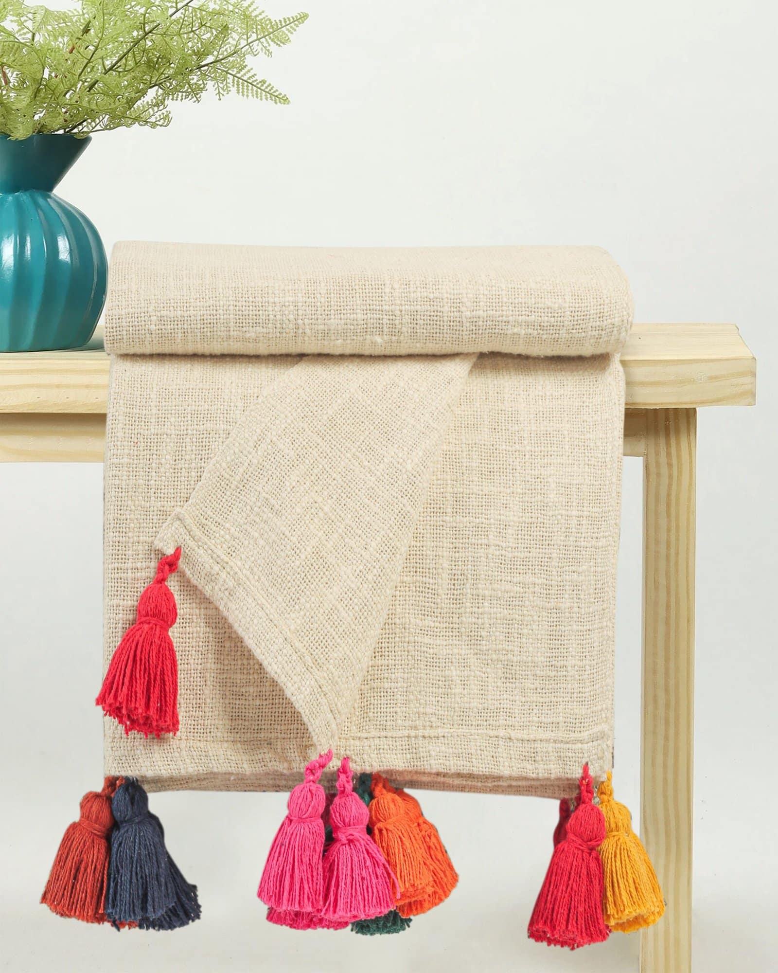 Cotton Off White Multicolor Throw Blanket - Image 4