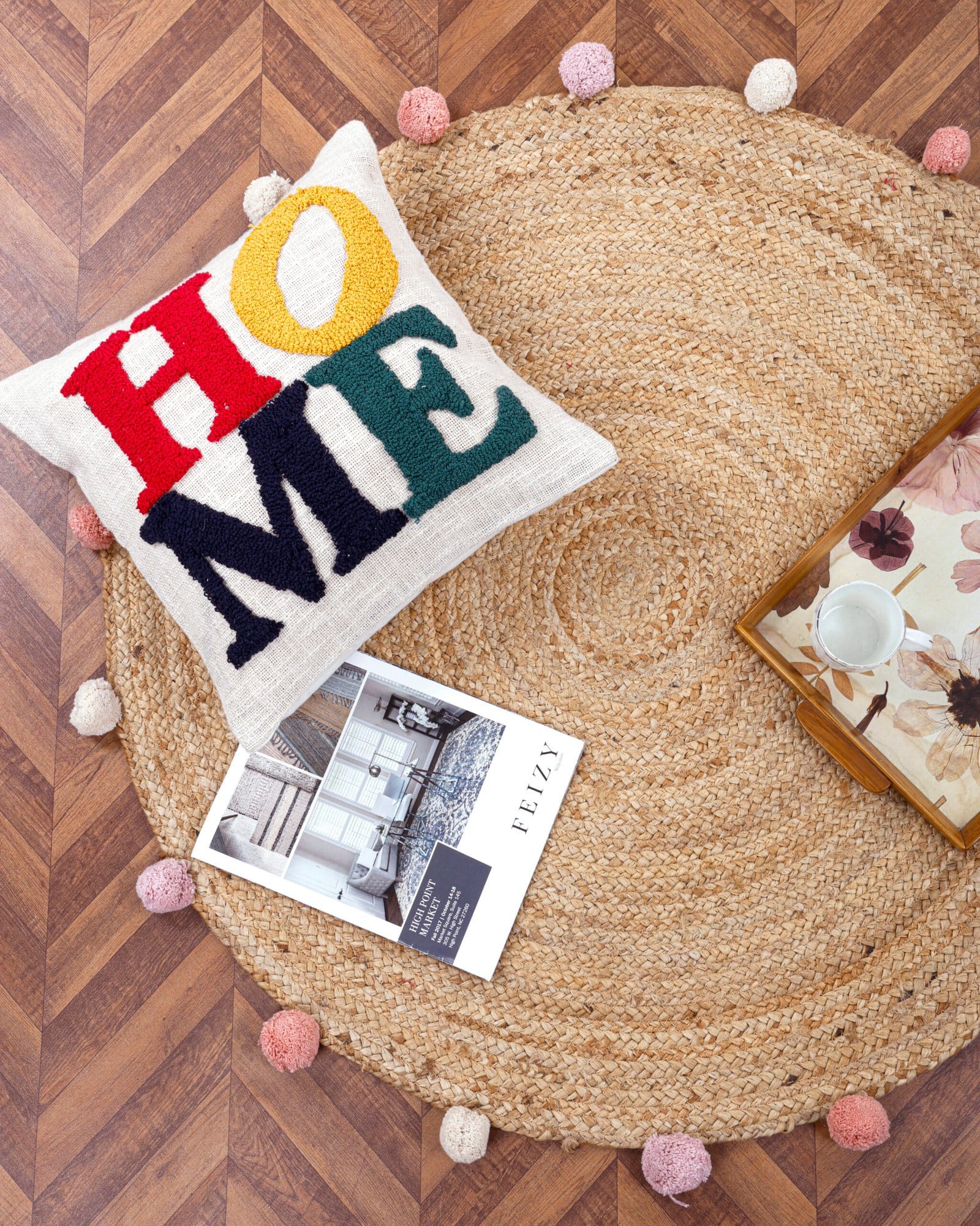 Round Jute Carpet Tri-color