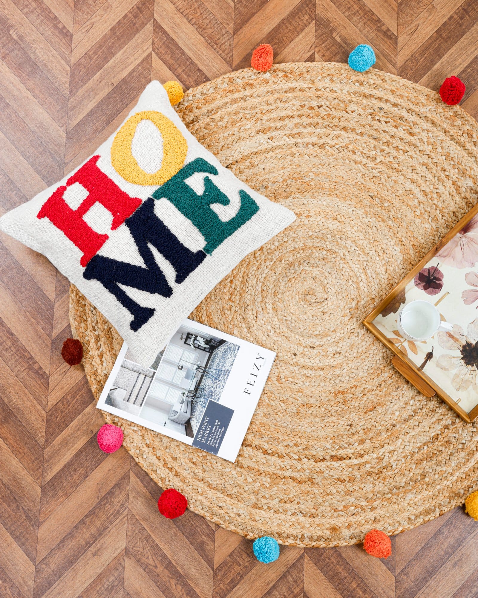 Round Jute Carpet Multicolor