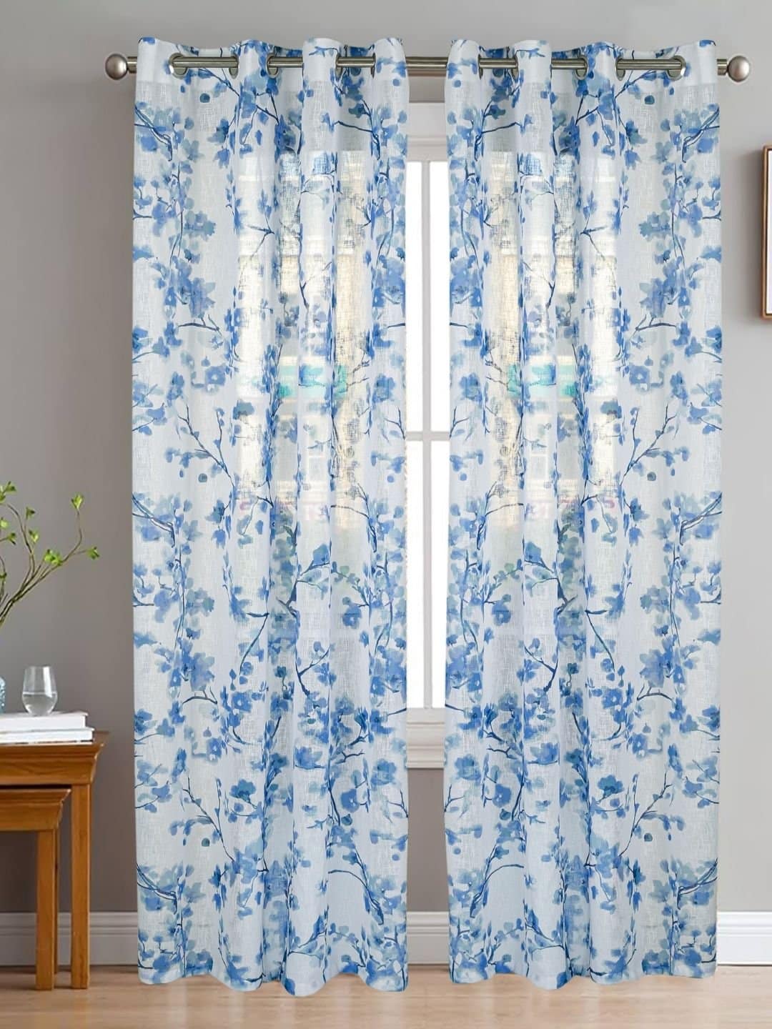 Floral Textured Sheer Curtains - Image 3