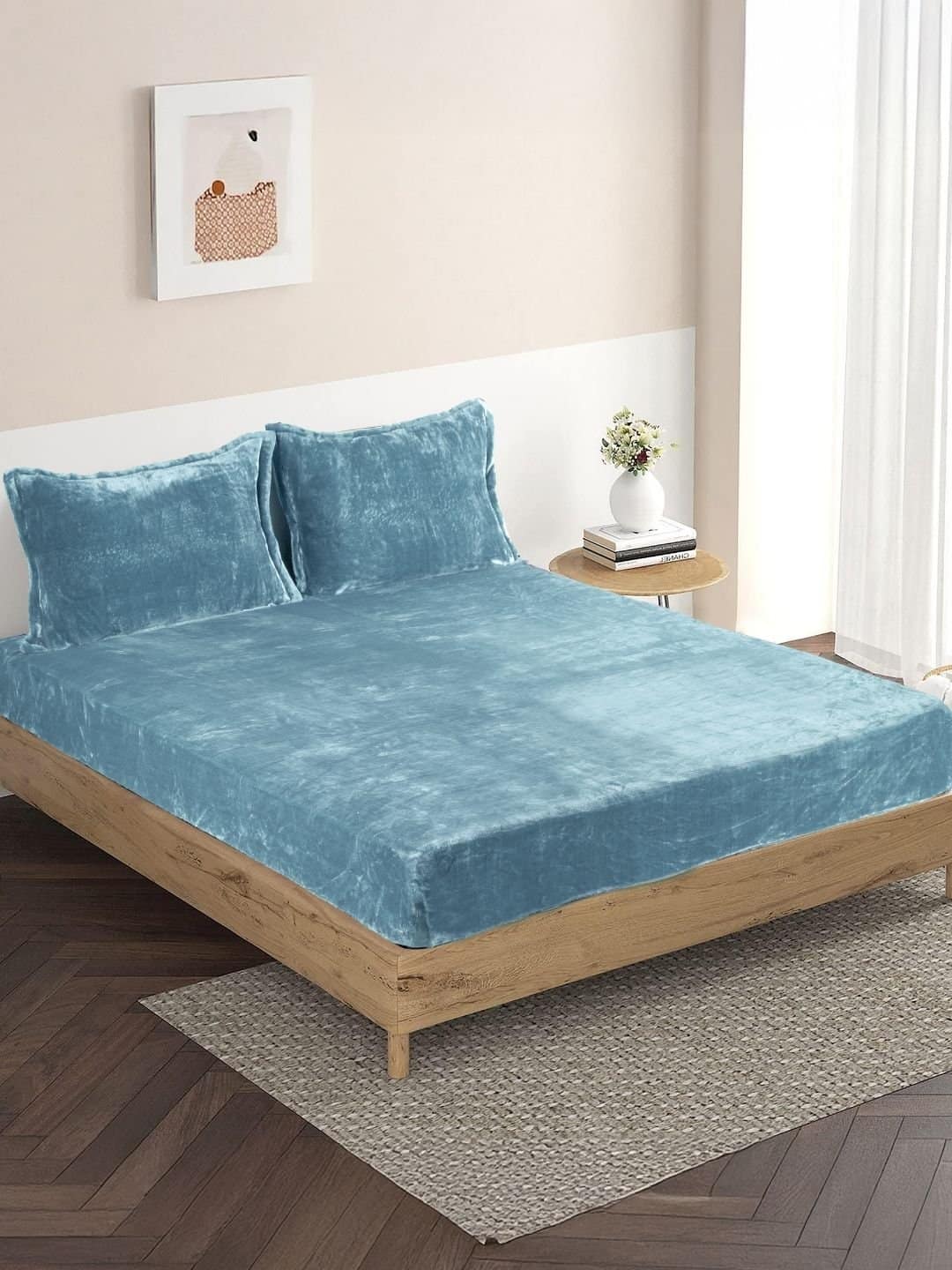 Warm Winter Elastic SkyBlue Bedsheet