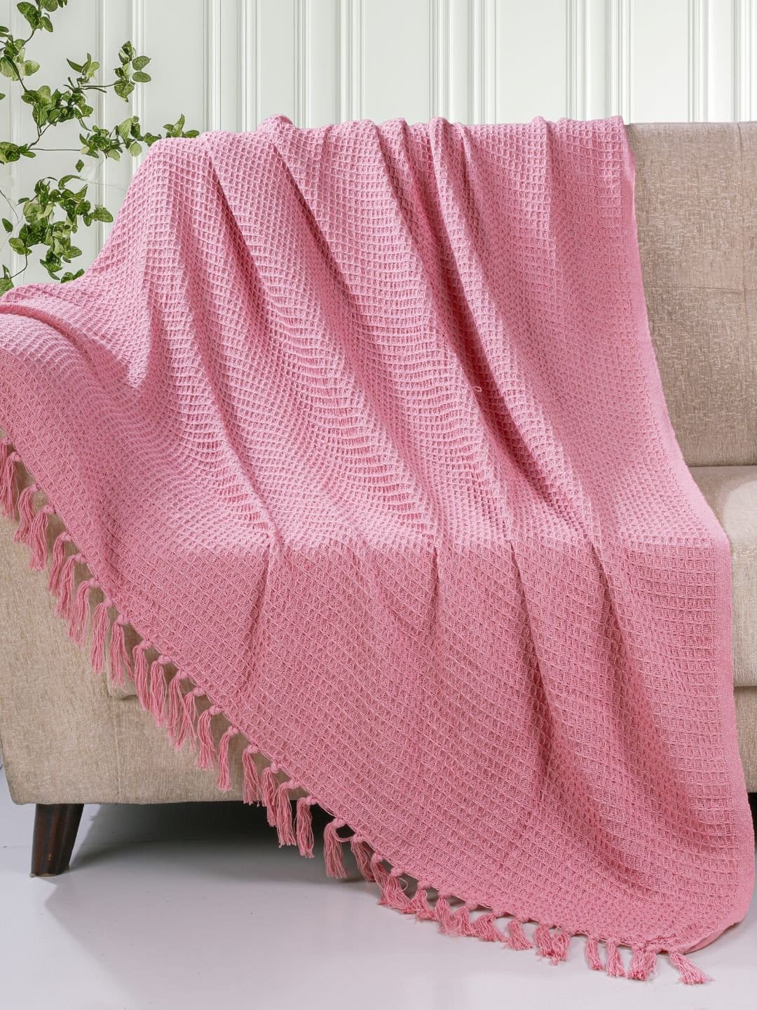 Waffle Weave Cotton Pink Throw