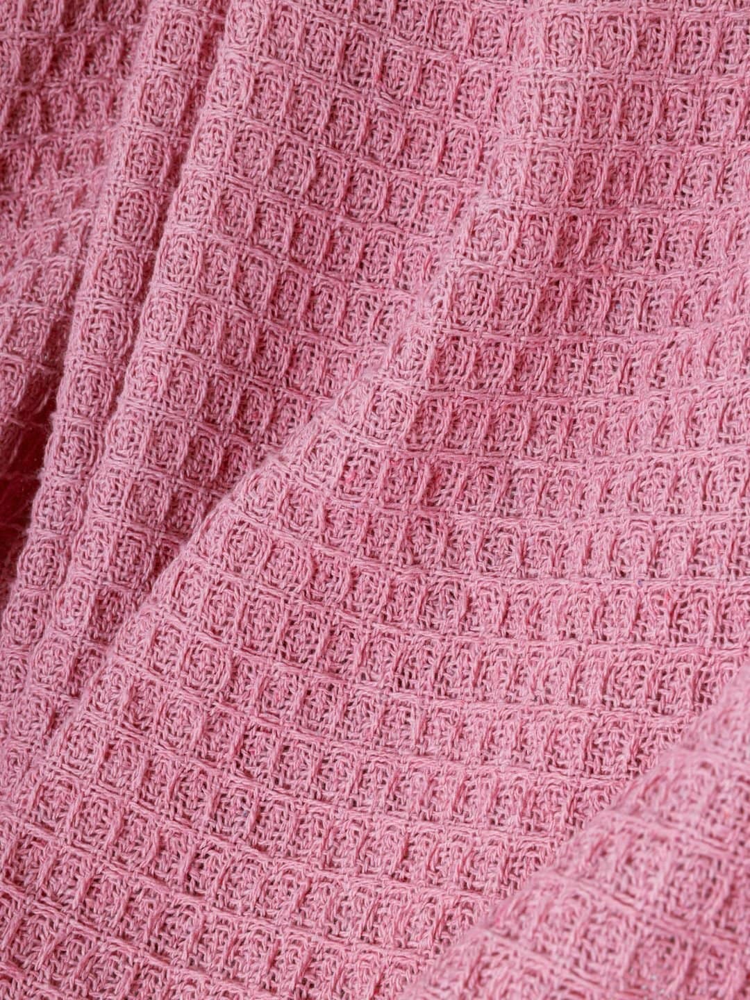 Waffle Weave Cotton Pink Throw - Image 2