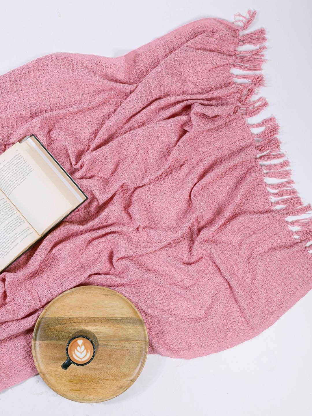 Waffle Weave Cotton Pink Throw - Image 3
