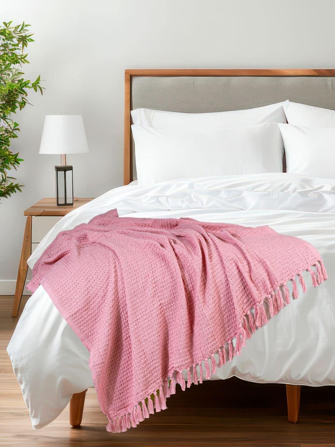 Waffle Weave Cotton Pink Throw - Image 5