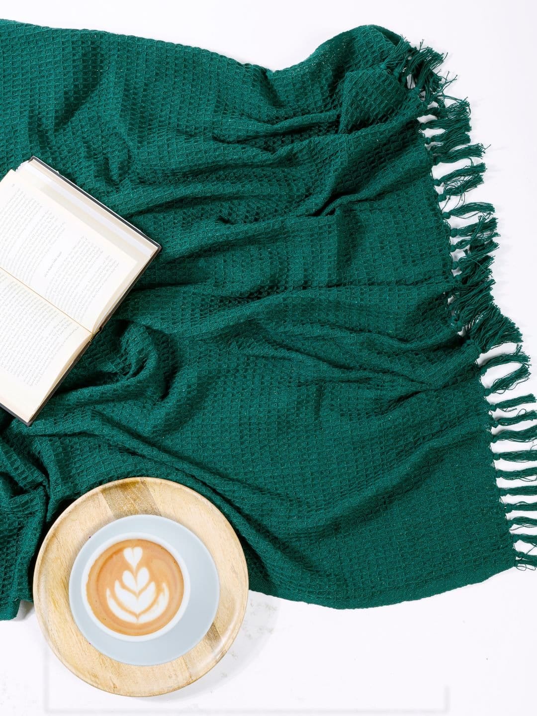 Waffle Weave Cotton Green Throw - Image 3