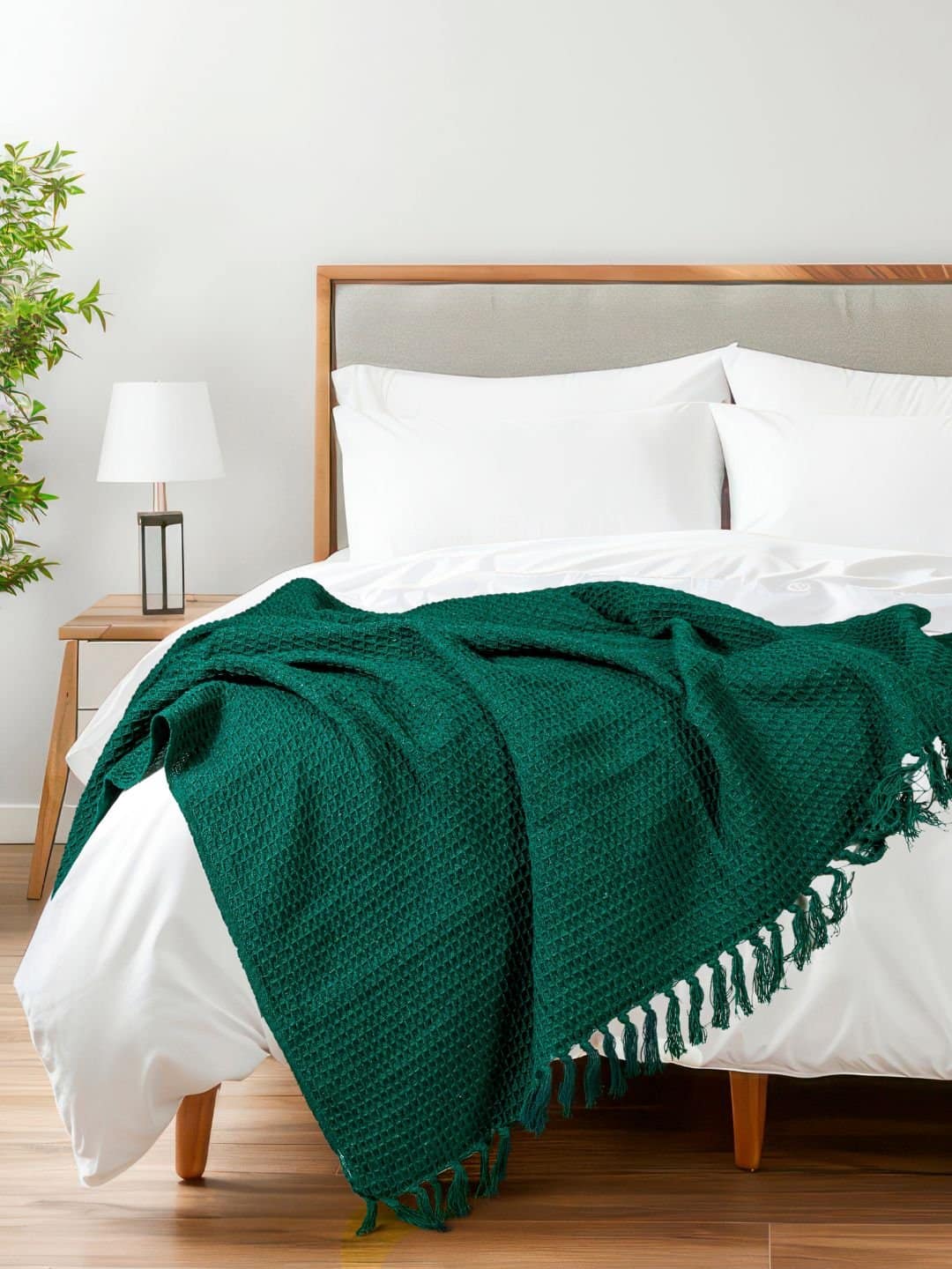 Waffle Weave Cotton Green Throw - Image 5