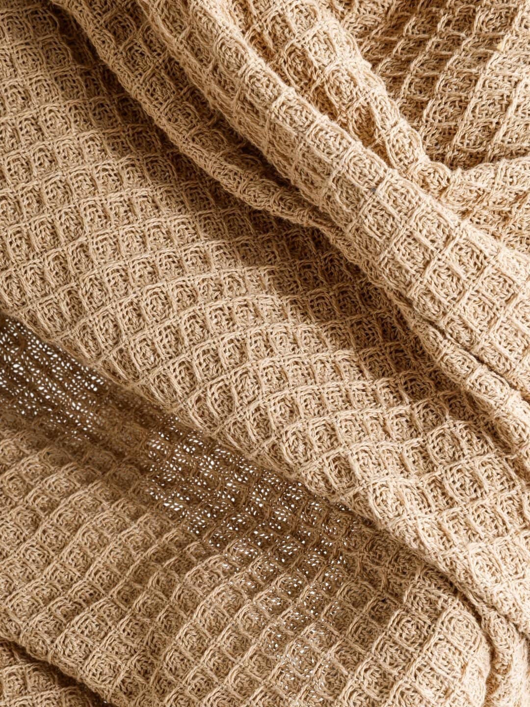 Waffle Weave Cotton Beige Throw - Image 2