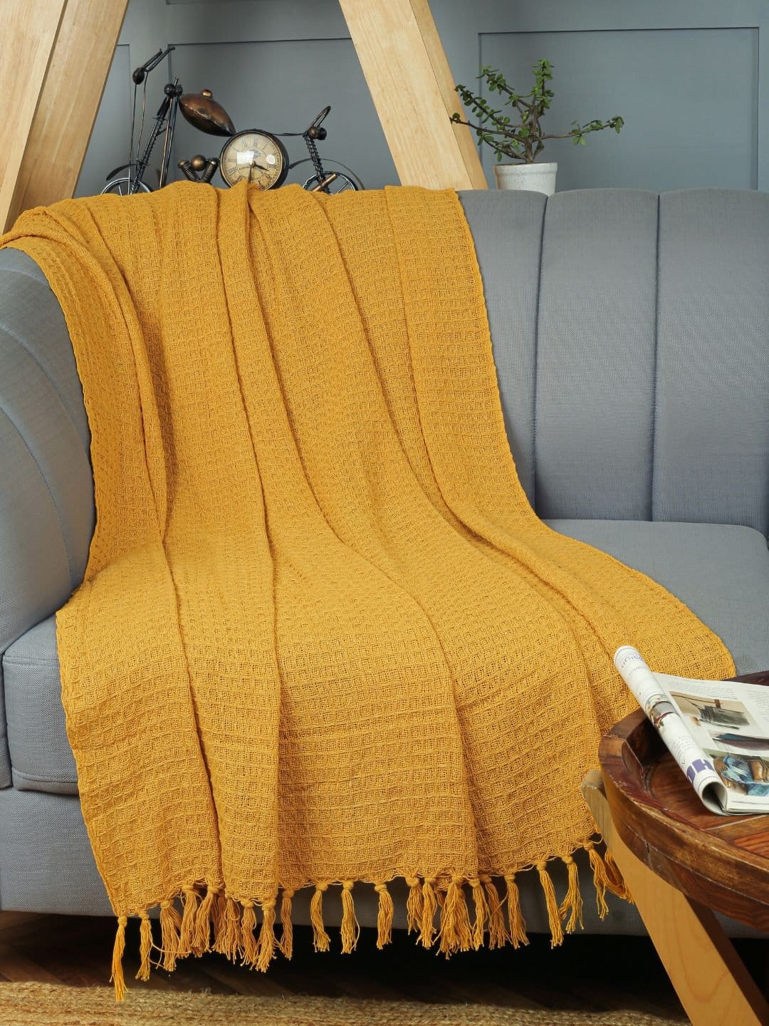 Waffle Weave Cotton Yellow Throw