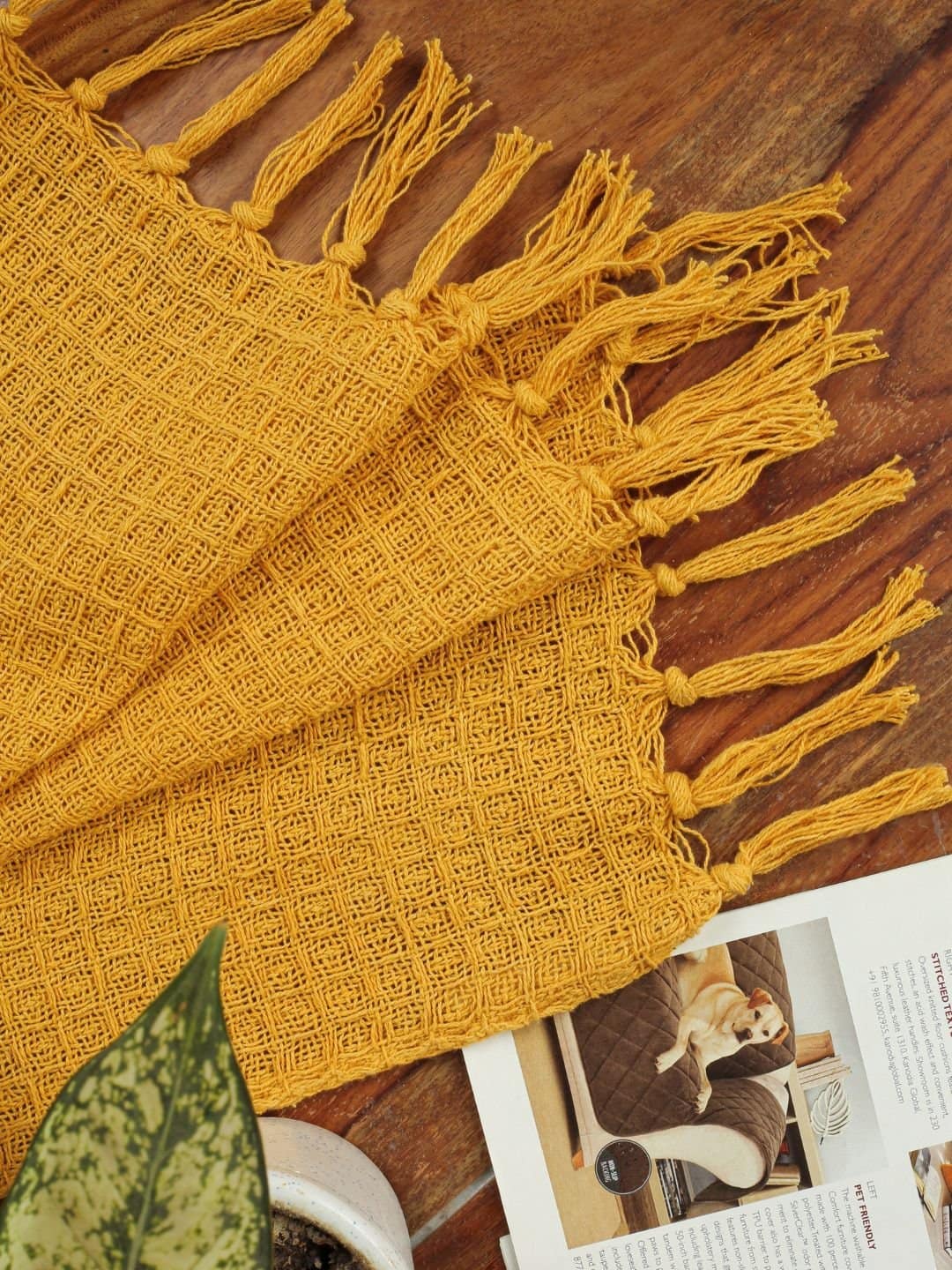 Waffle Weave Cotton Yellow Throw - Image 2