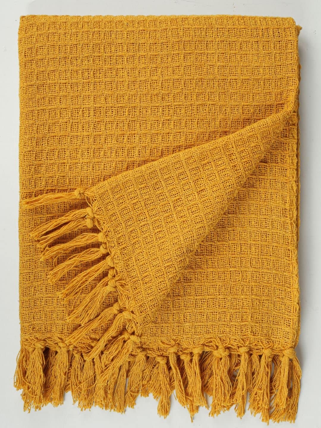 Waffle Weave Cotton Yellow Throw - Image 3