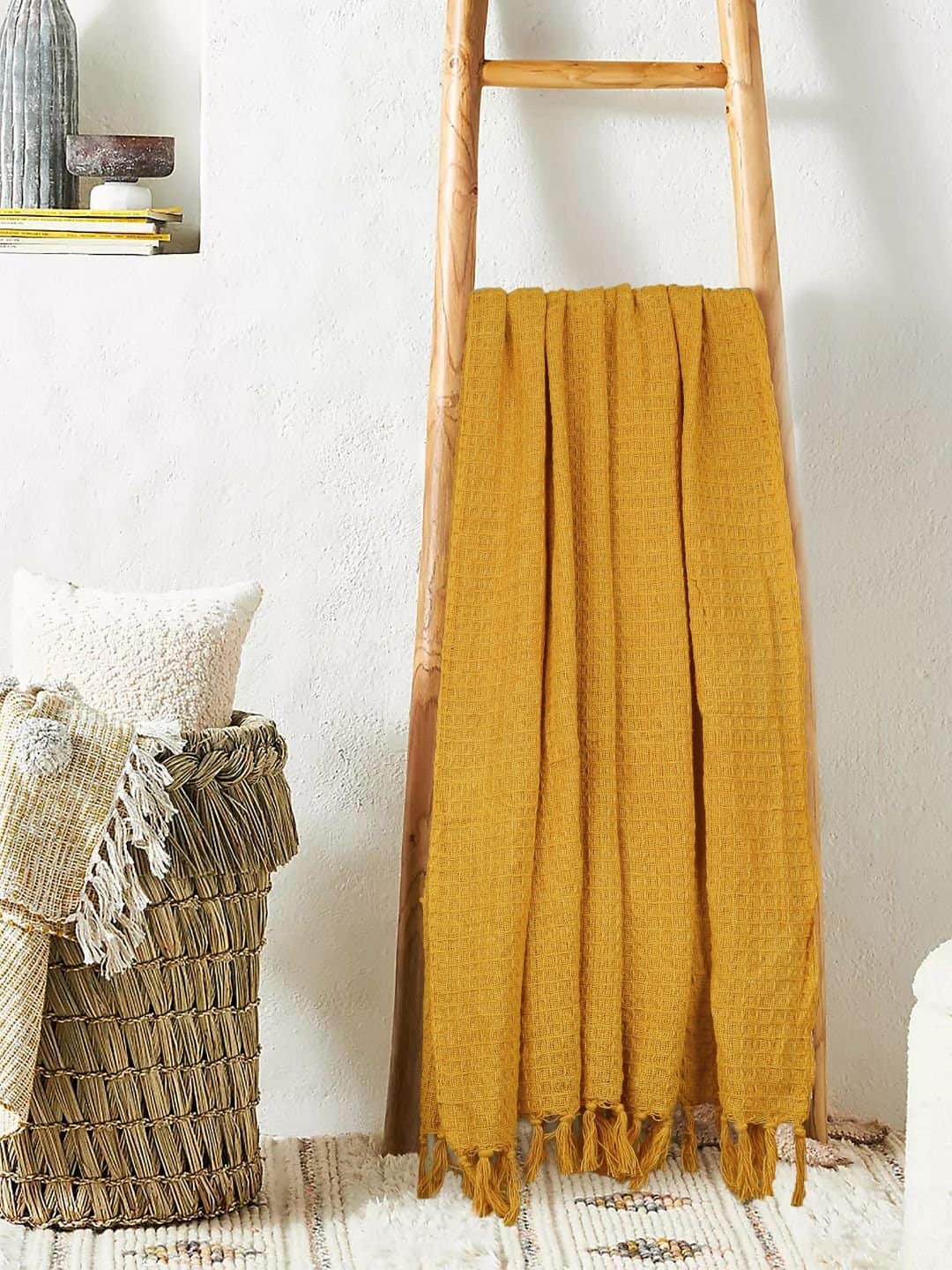 Waffle Weave Cotton Yellow Throw - Image 5