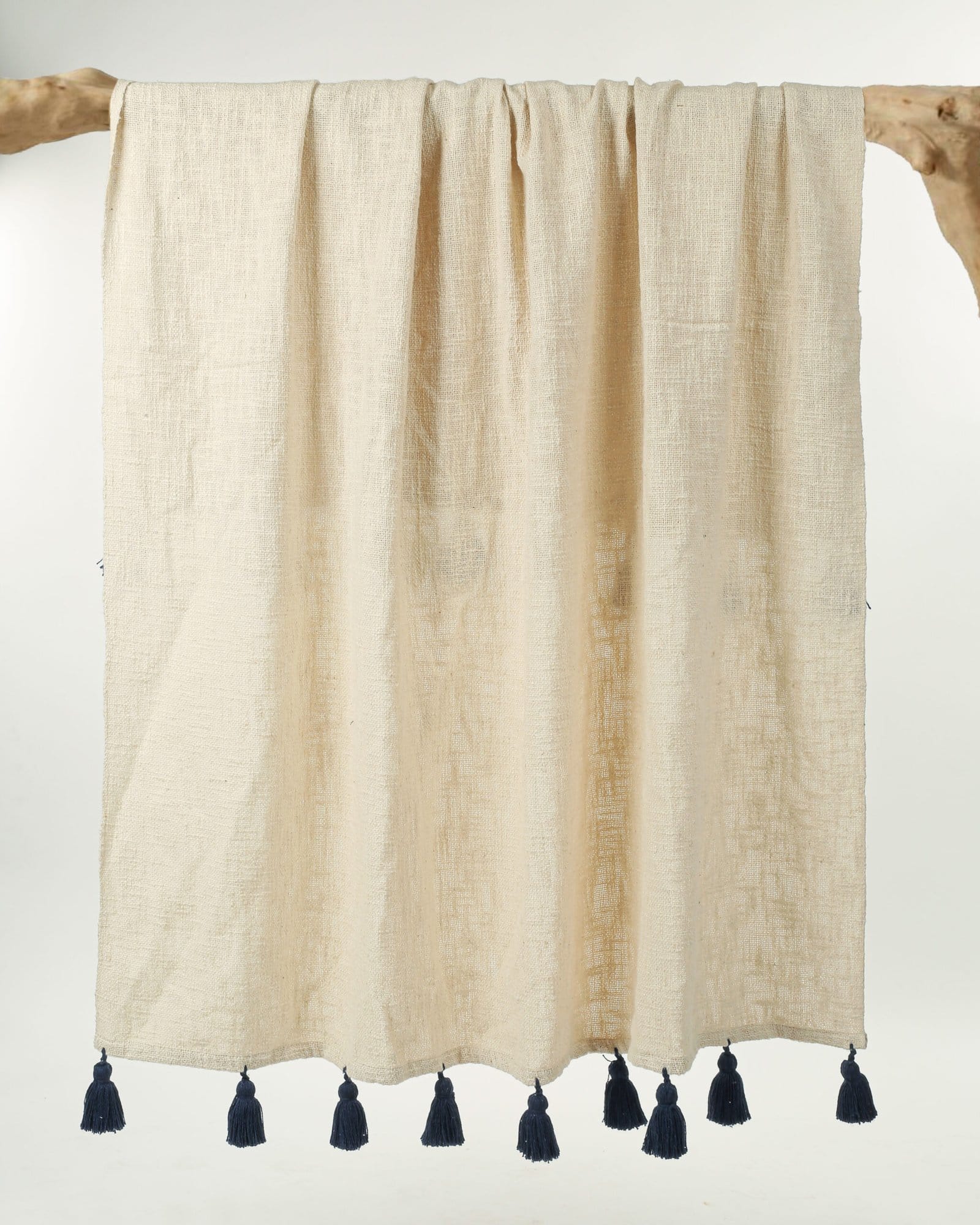 Cotton Off White NavyBlue Throw Blanket - Image 4