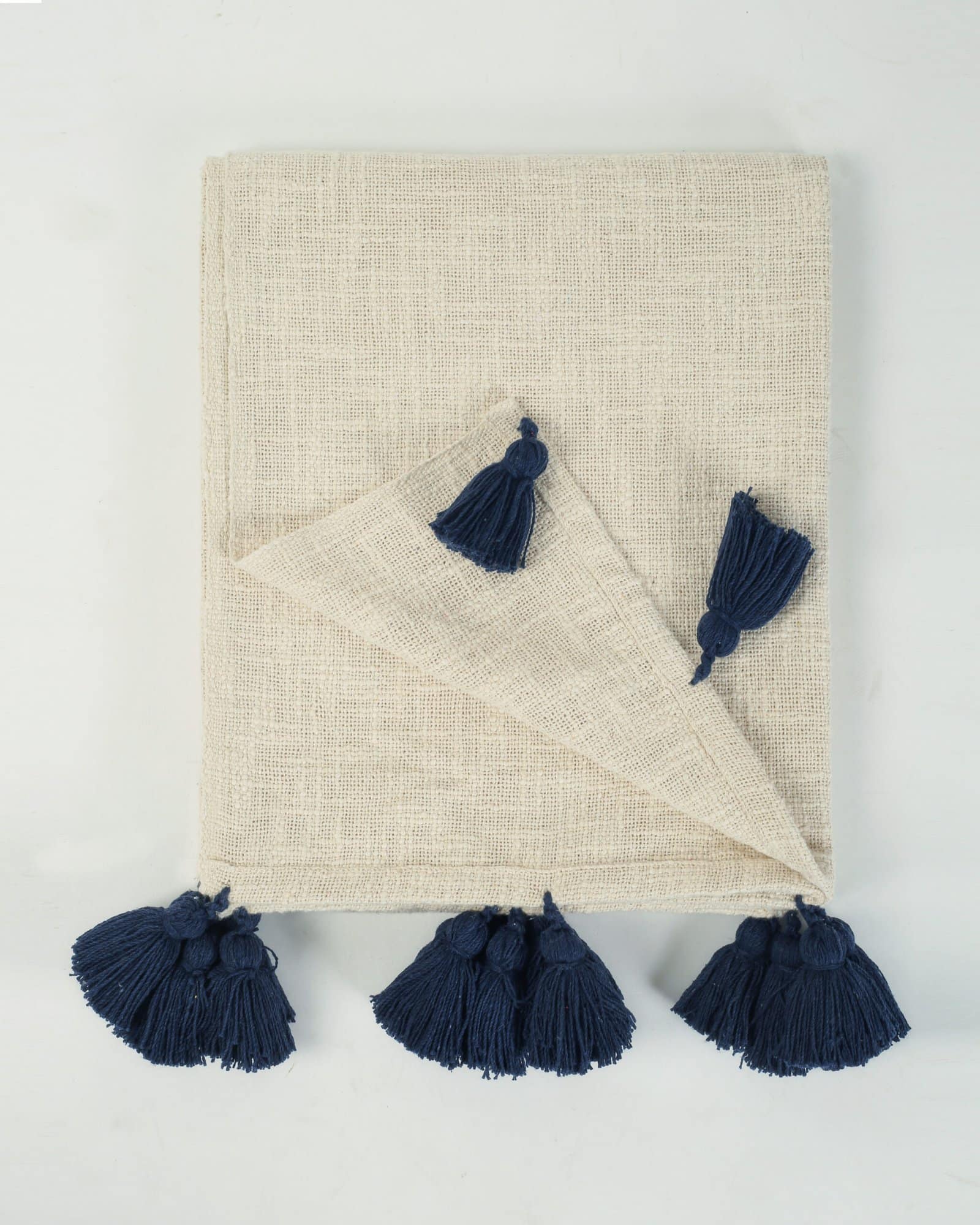 Cotton Off White NavyBlue Throw Blanket - Image 3