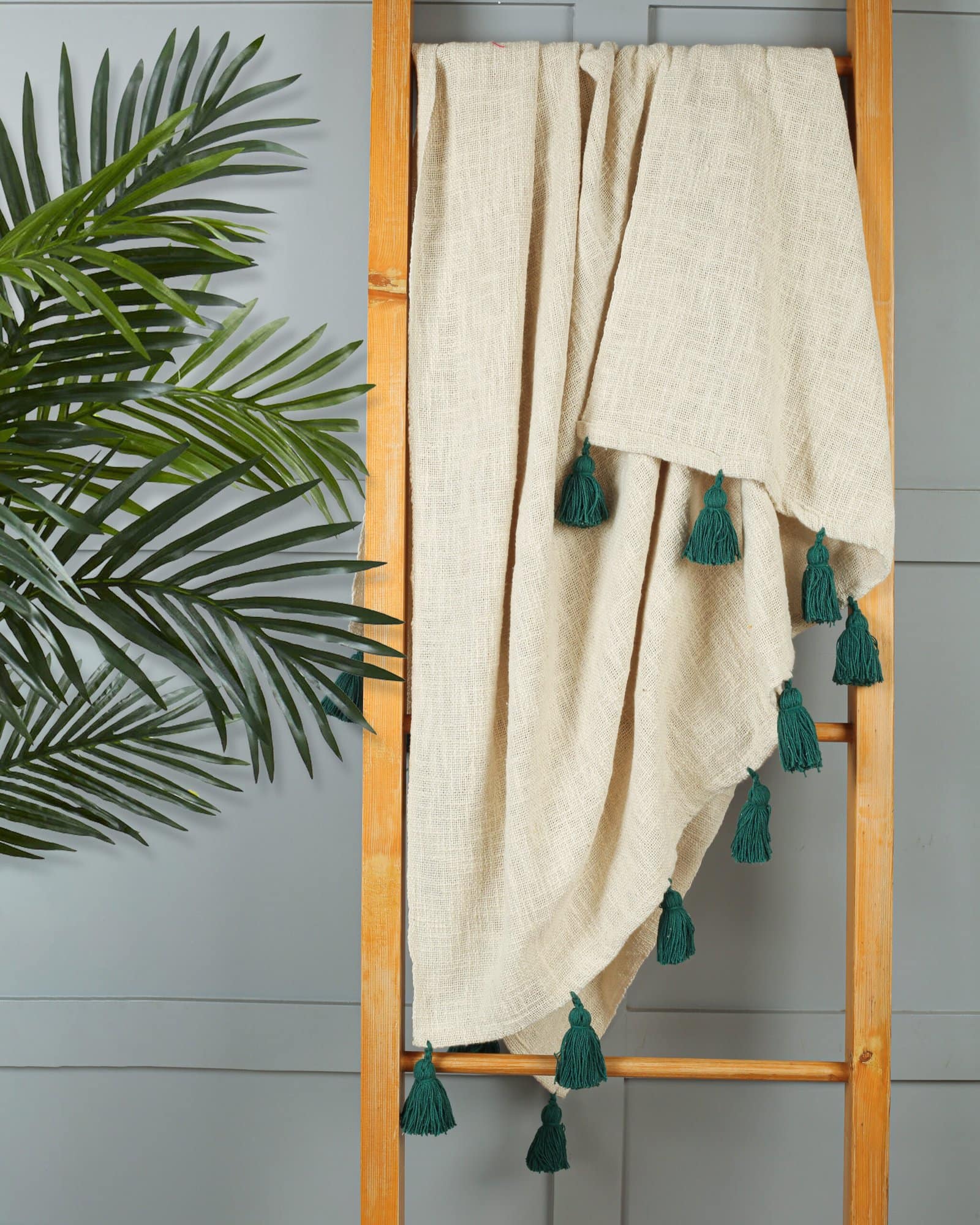 Cotton OffWhite Green Throw Blanket - Image 4
