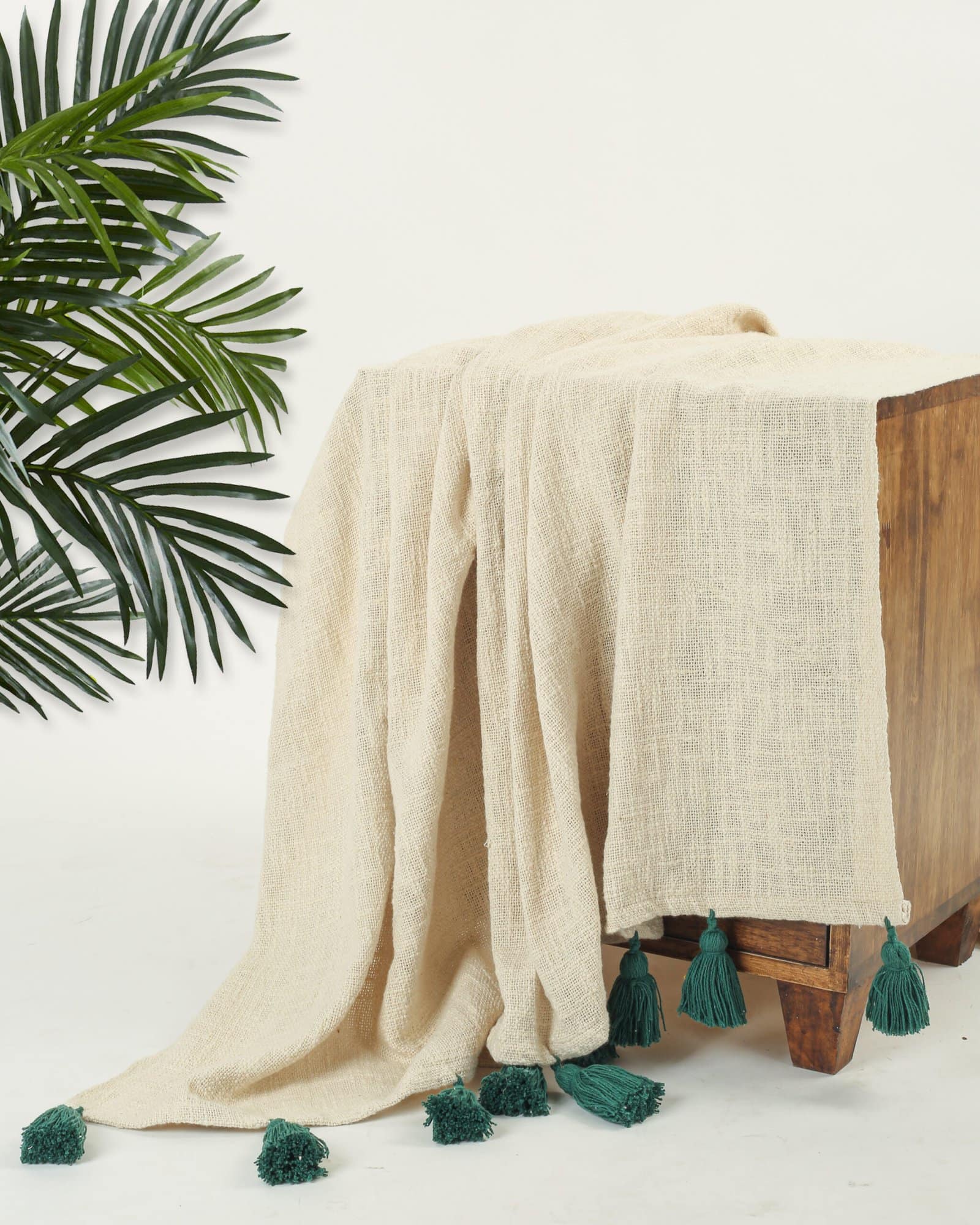 Cotton OffWhite Green Throw Blanket - Image 5