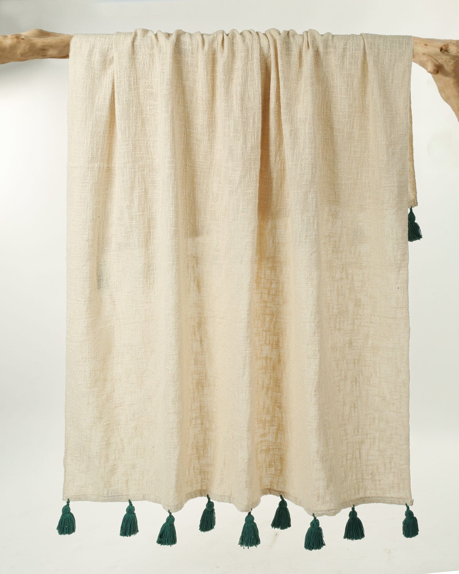 Cotton OffWhite Green Throw Blanket - Image 3