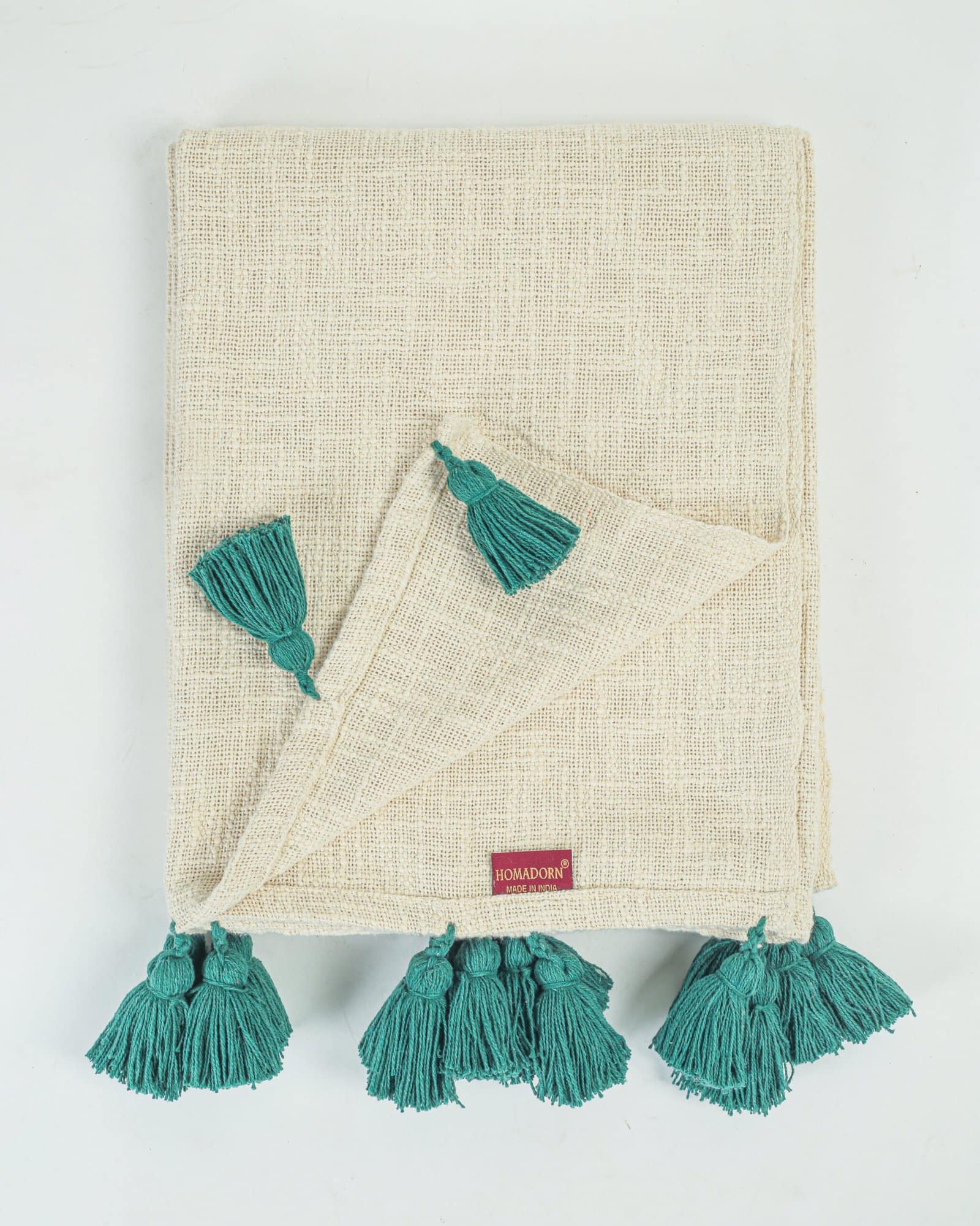 Cotton OffWhite Green Throw Blanket - Image 2