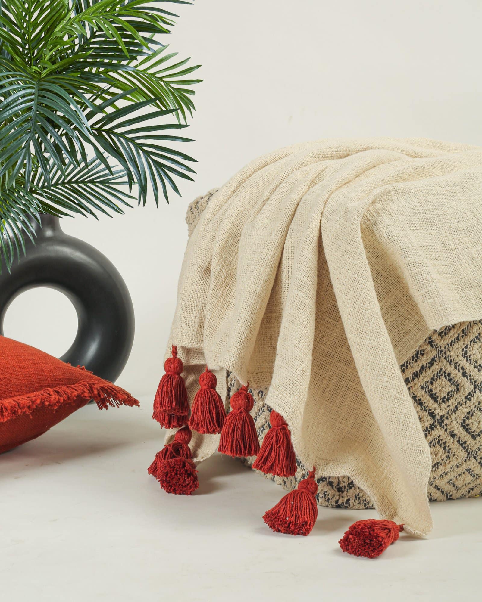 Cotton OffWhite Rust Throw