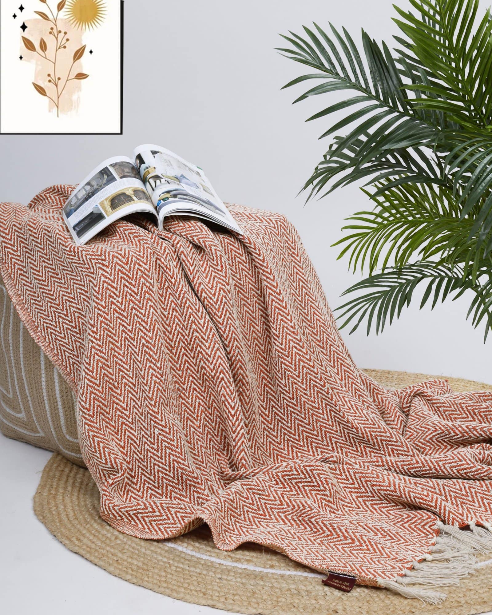 All Season Cotton Orange Weaved Throw - Image 4