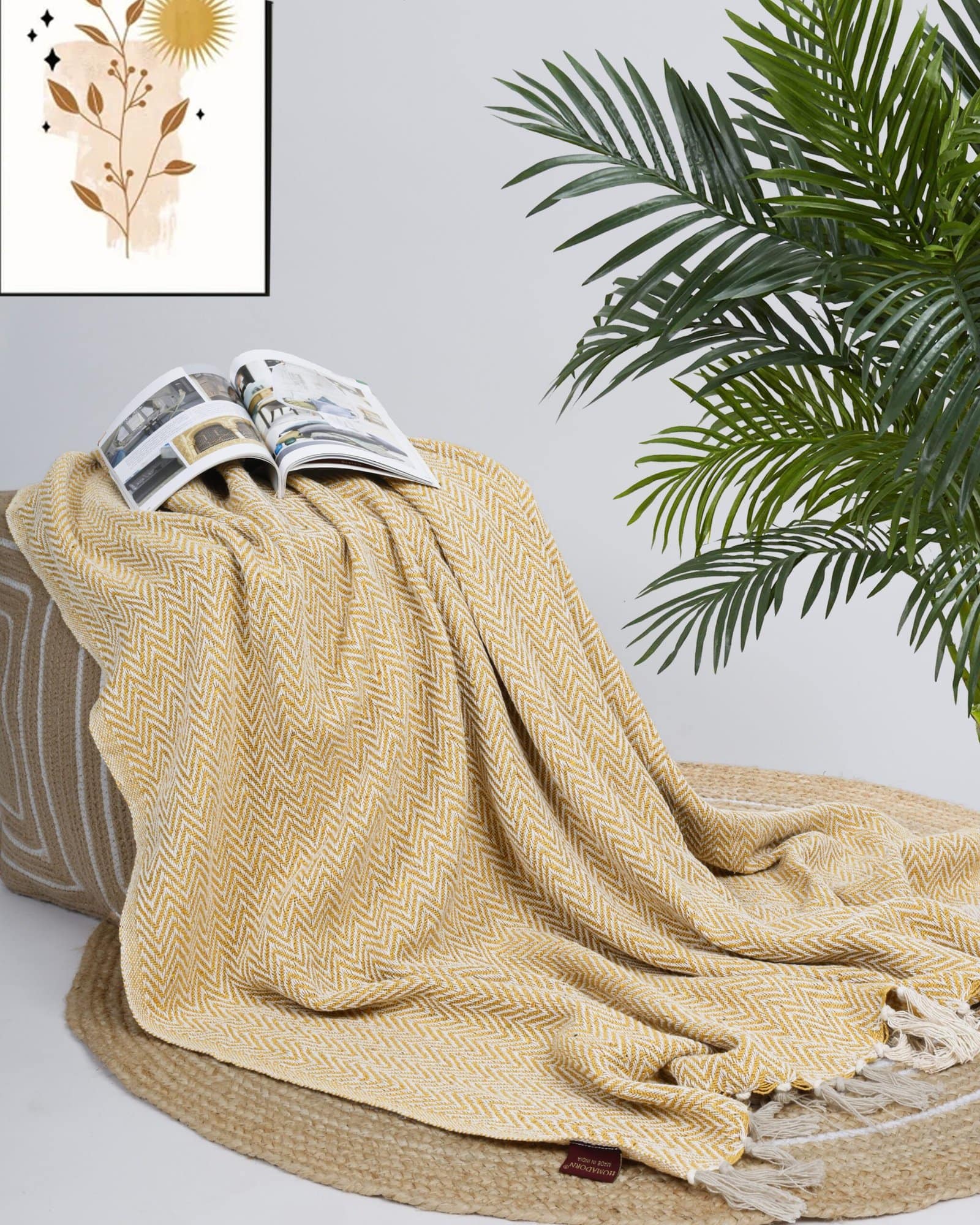 All Season Cotton Yellow Weaved Throw - Image 2