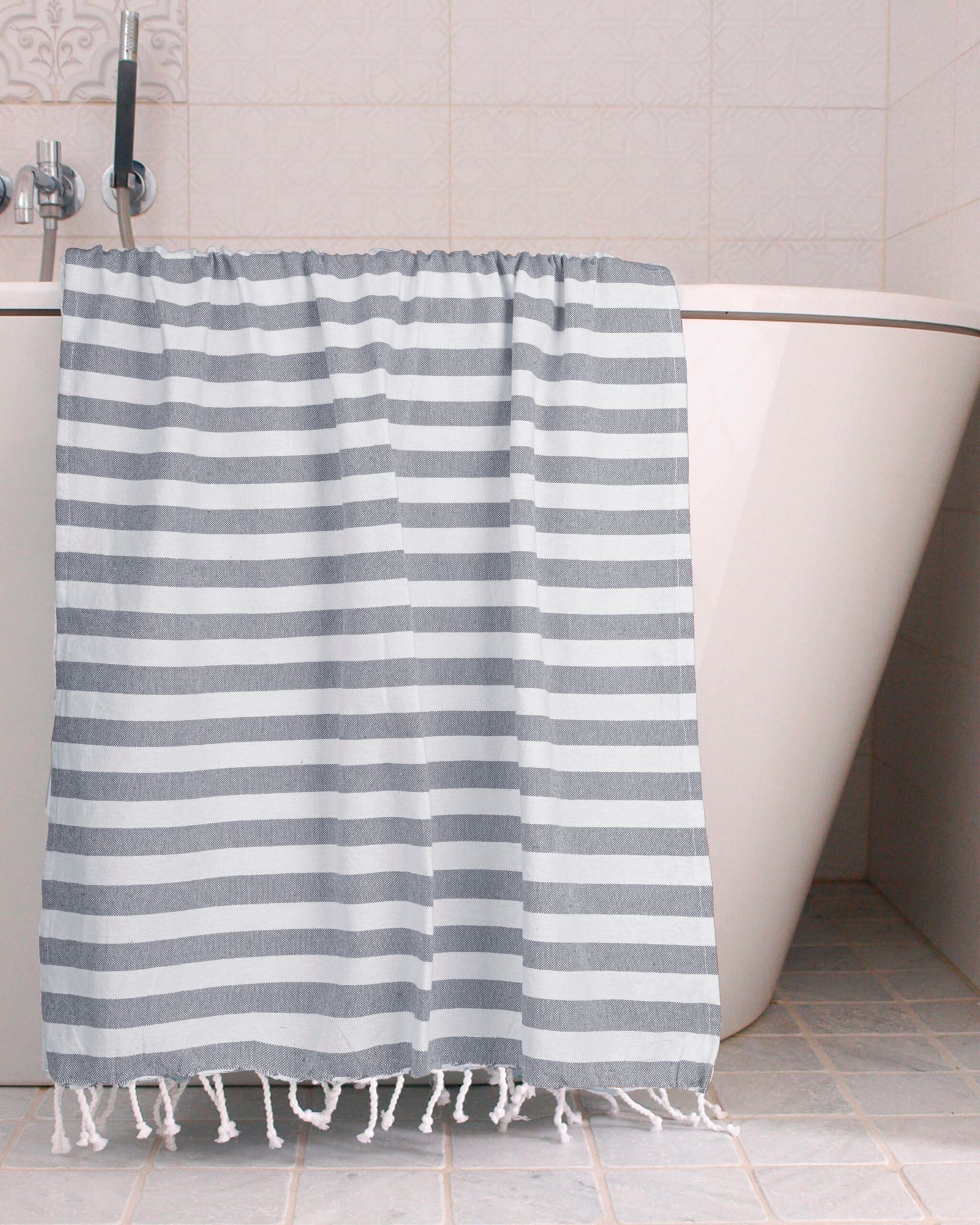 Grey Striped Bath Towel