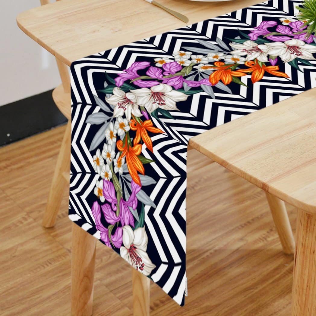 Digital Multicolor Flower Design Table Runner