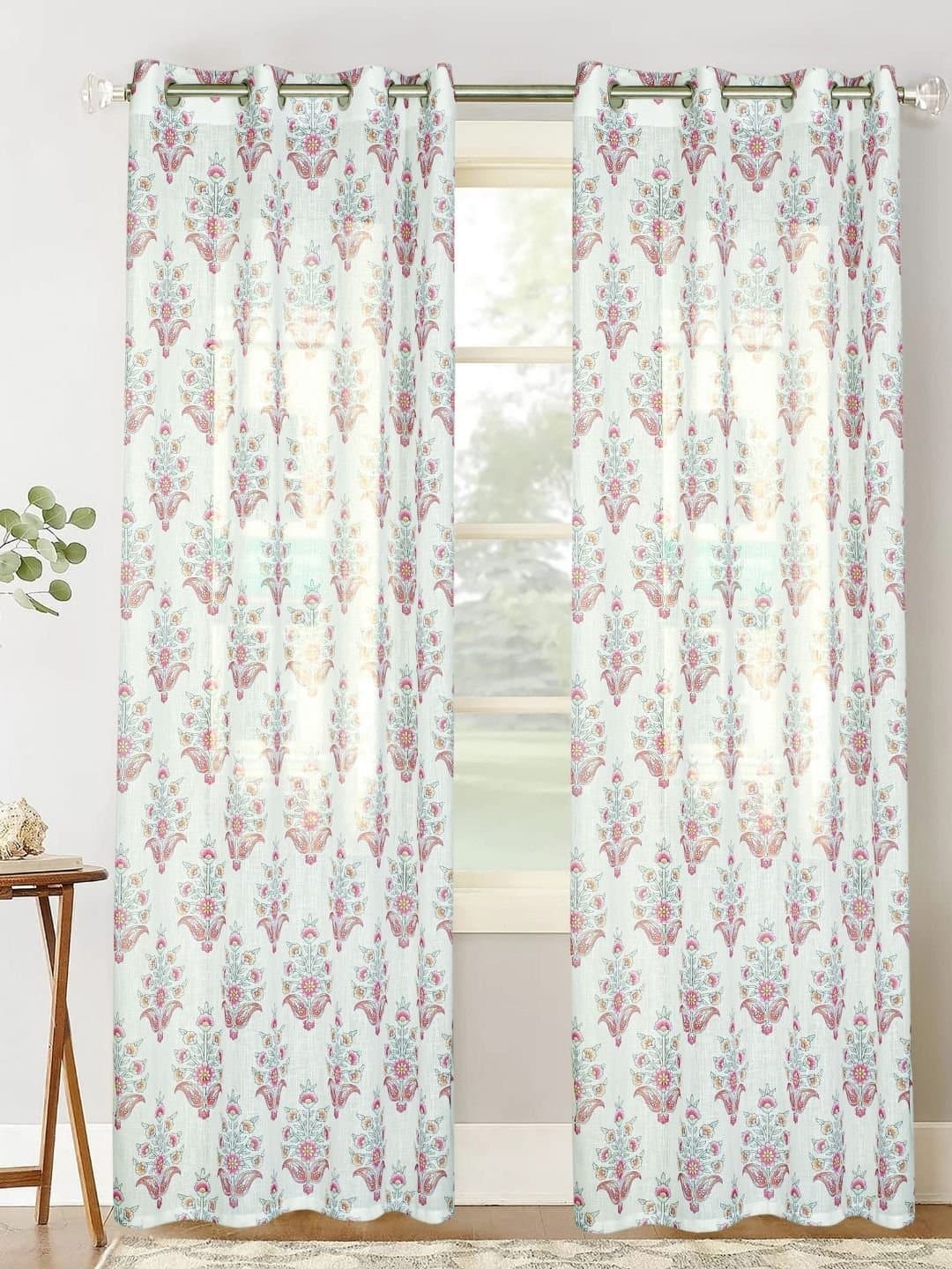 Printed Linen Multi Flower Sheer Curtains - Image 2