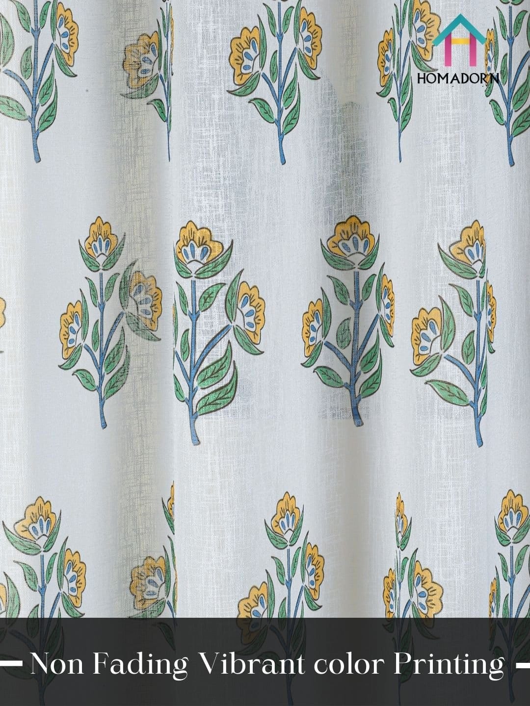 Printed Linen Yellow Flower Sheer Curtains - Image 6