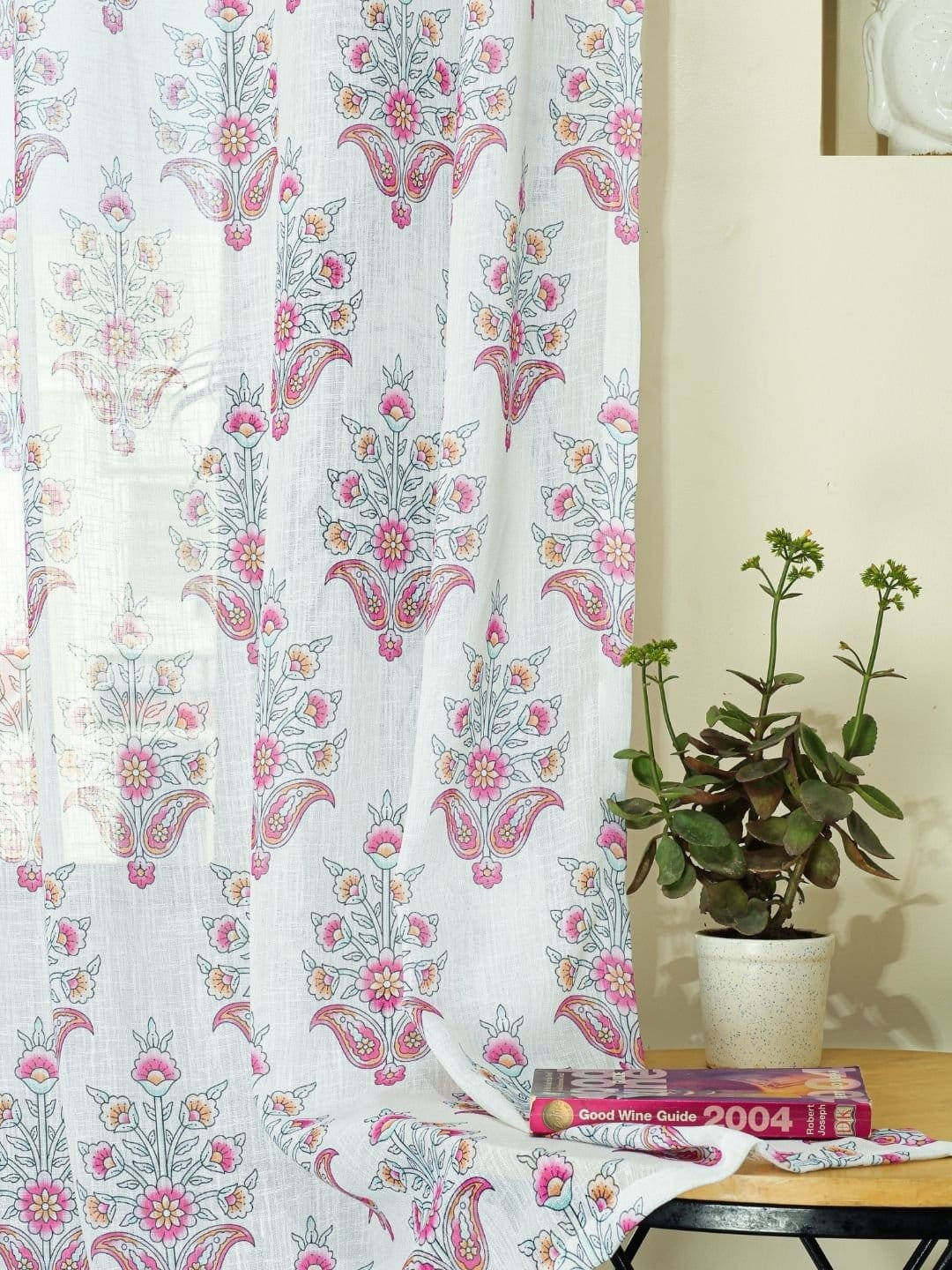 Printed Linen Multi Flower Sheer Curtains - Image 4