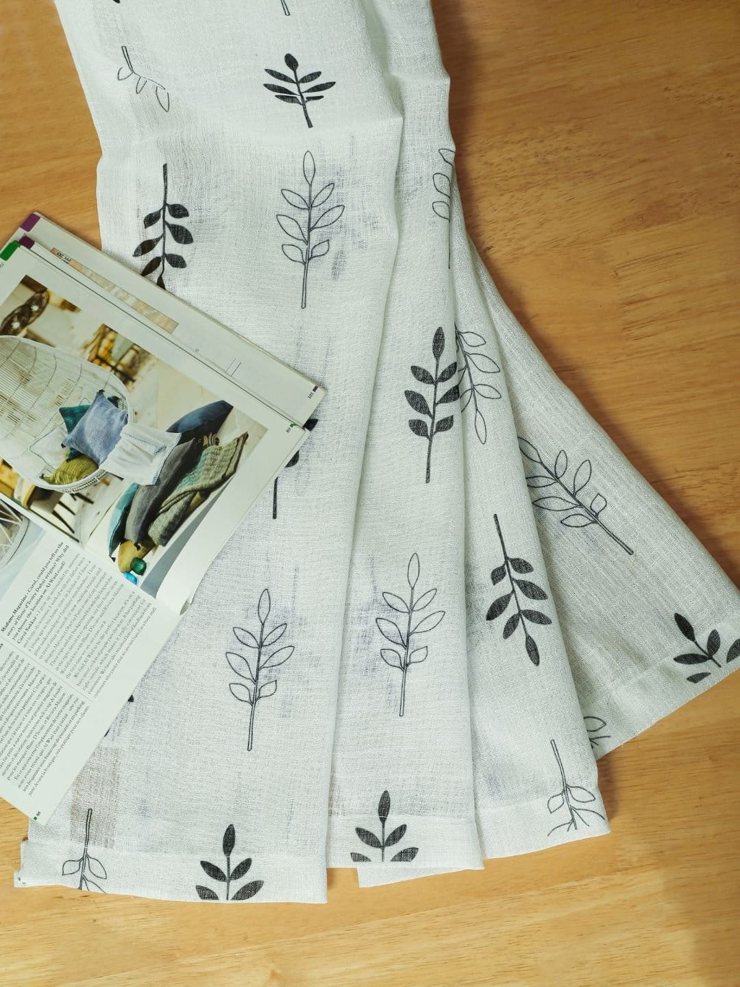 Printed Linen Green Leaves Sheer Curtains - Image 2