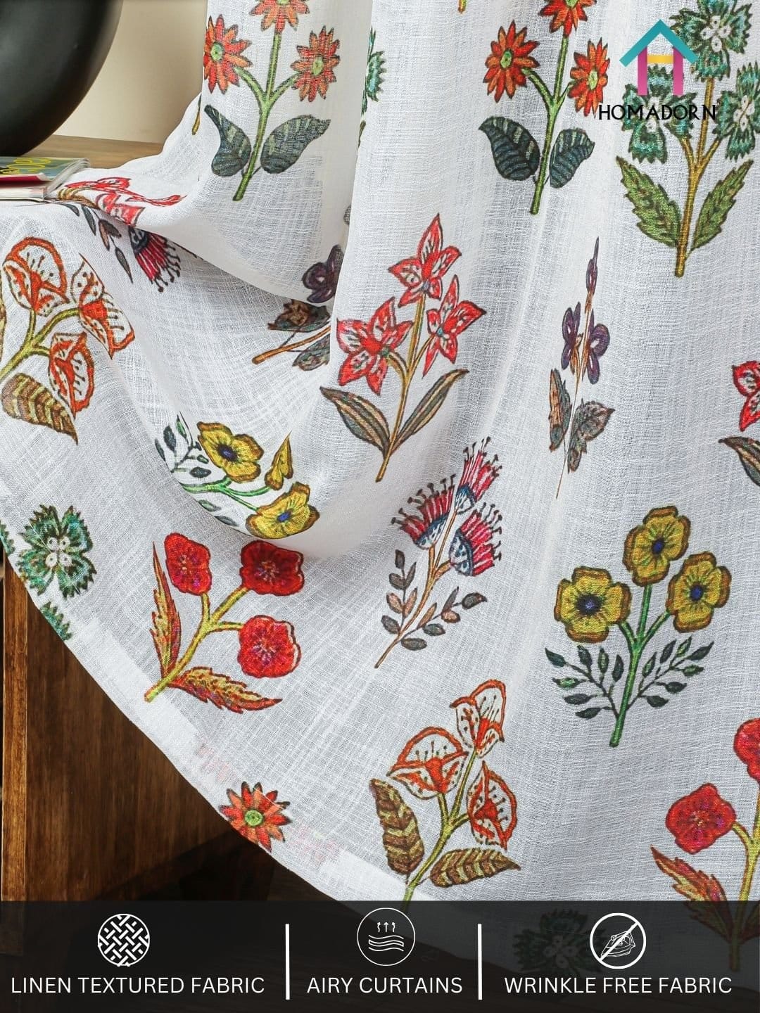 Printed Linen Multiple Flower Sheer Curtains