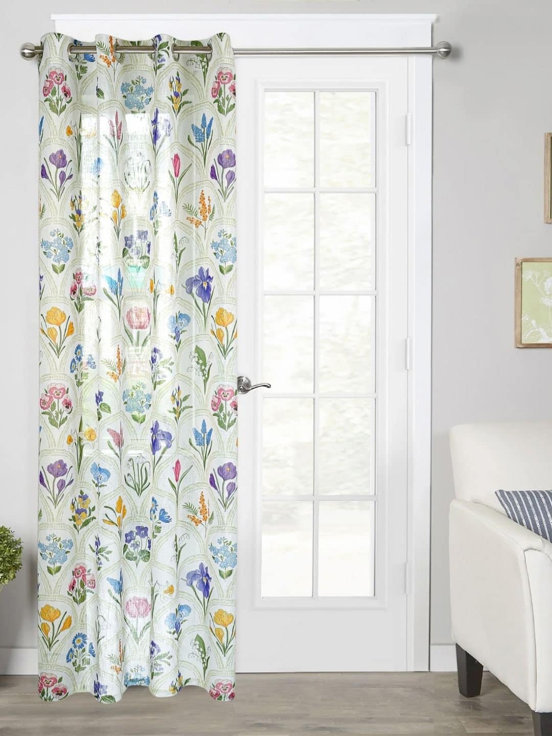 Printed Multicolor Flower Design Sheer Curtains - Image 5