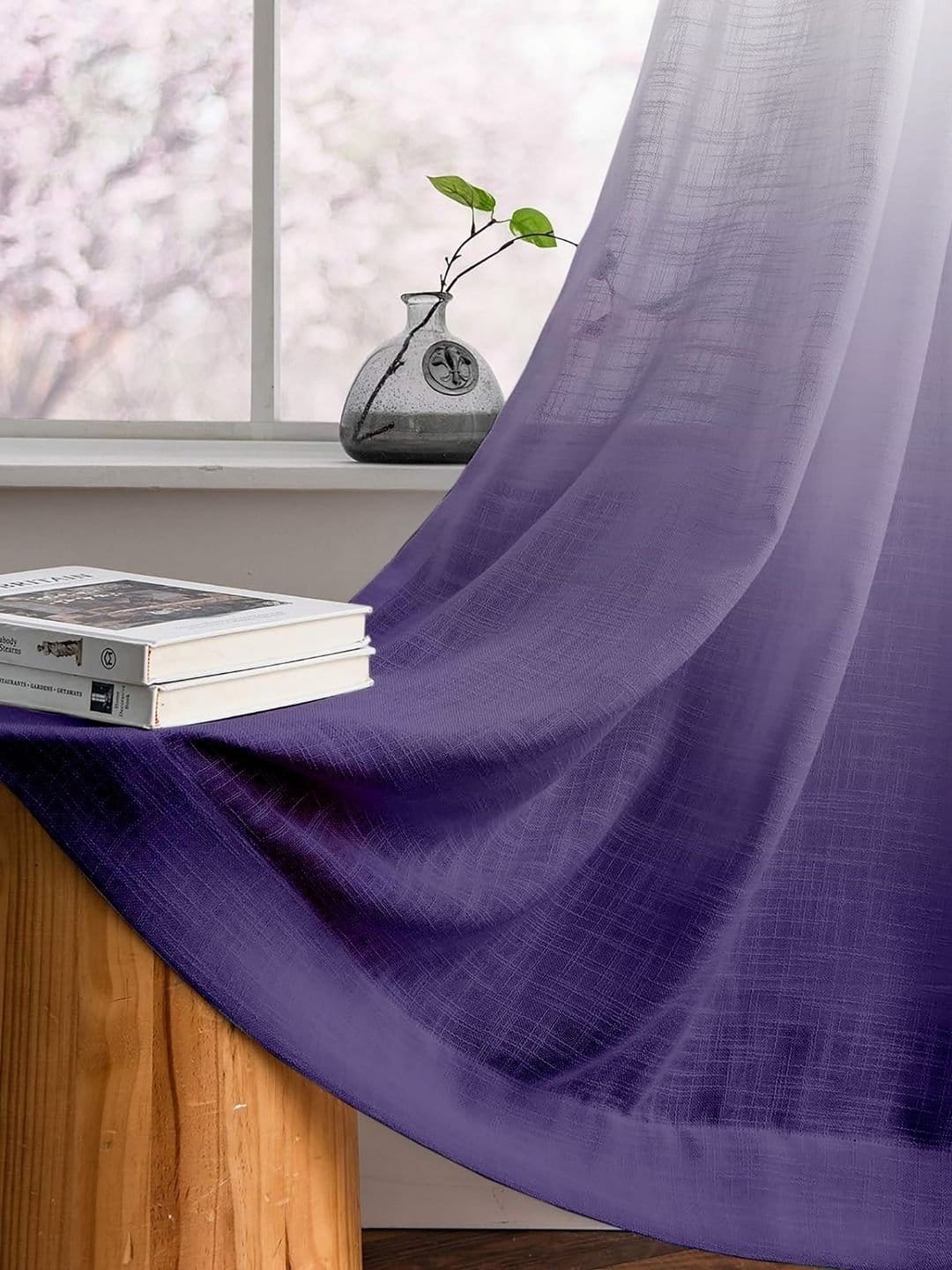 Printed Linen White-Purple Sheer Curtains