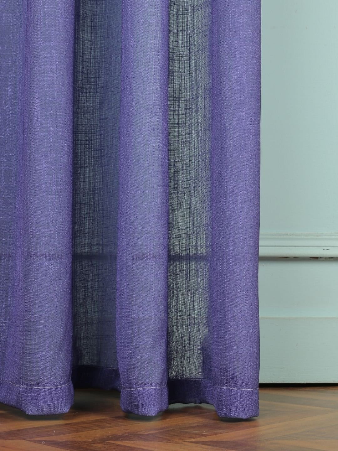 Printed Linen White-Purple Sheer Curtains - Image 5
