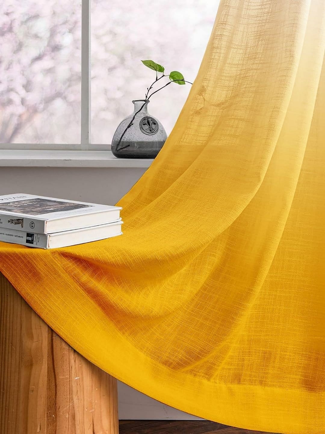 Printed Linen Yellow-White Sheer Curtains