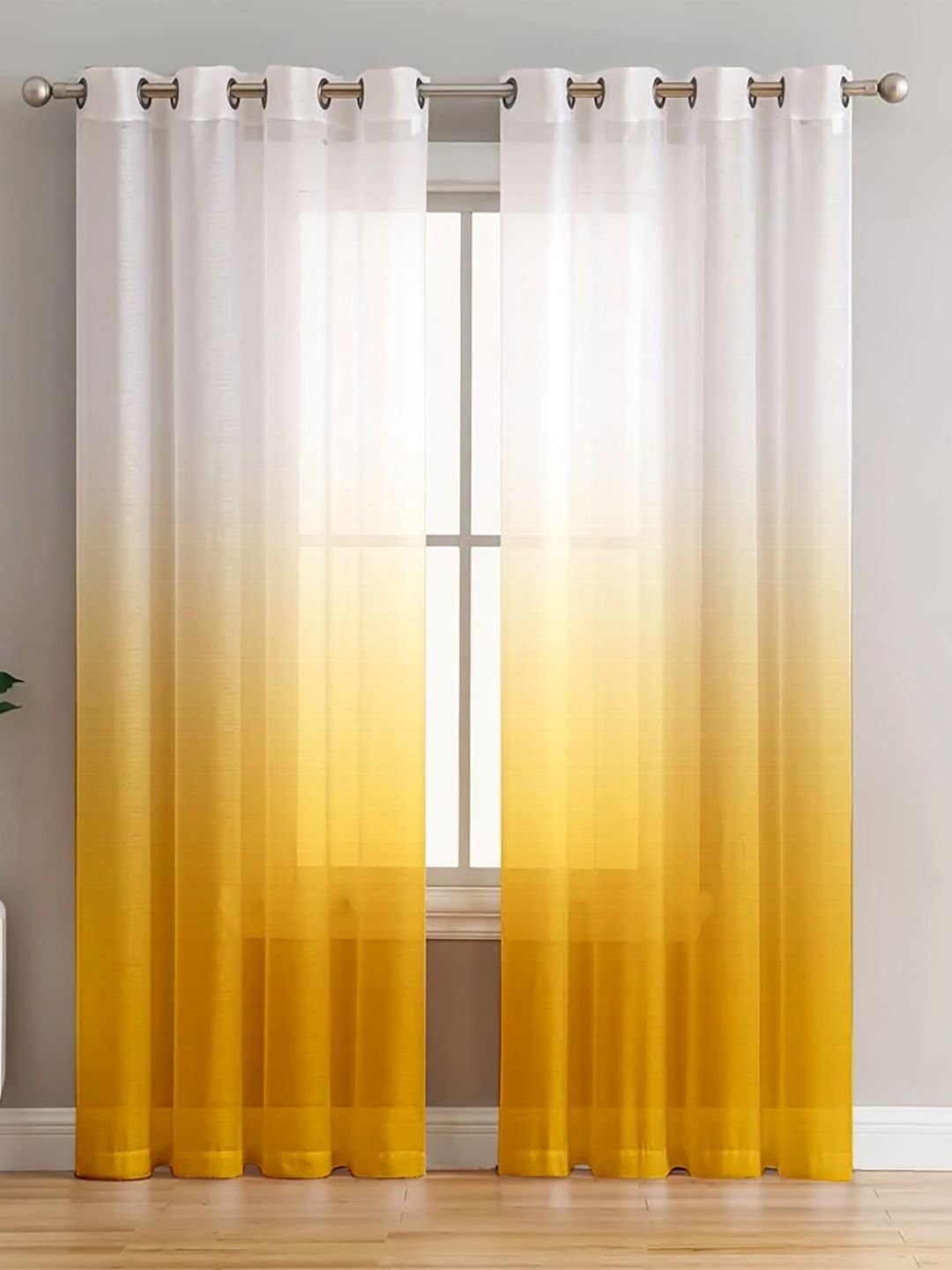 Printed Linen Yellow-White Sheer Curtains - Image 2