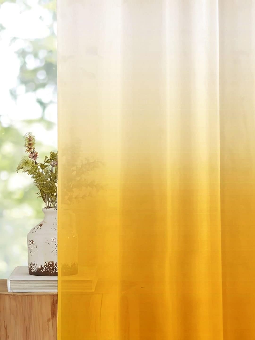 Printed Linen Yellow-White Sheer Curtains - Image 5