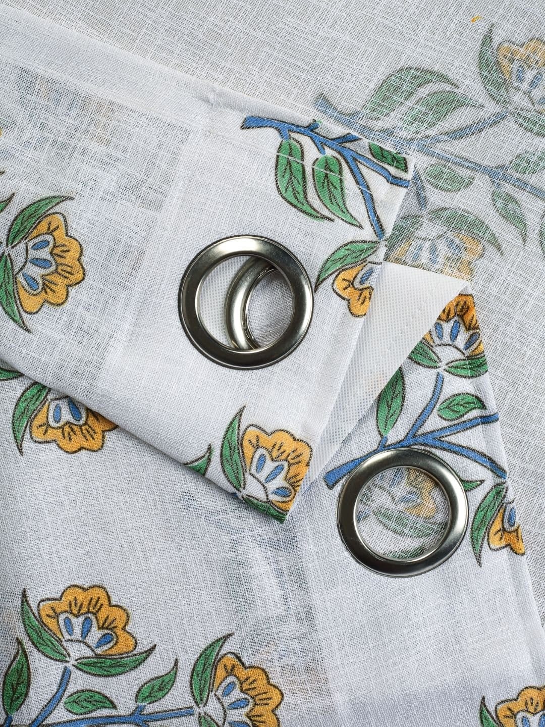 Printed Linen Yellow Flower Sheer Curtains - Image 4