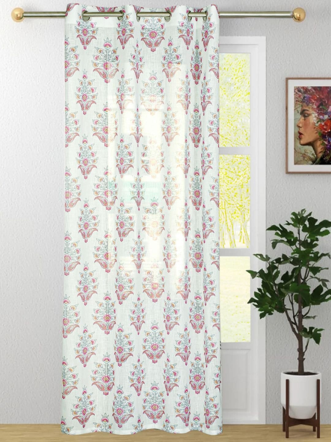 Printed Linen Multi Flower Sheer Curtains - Image 5