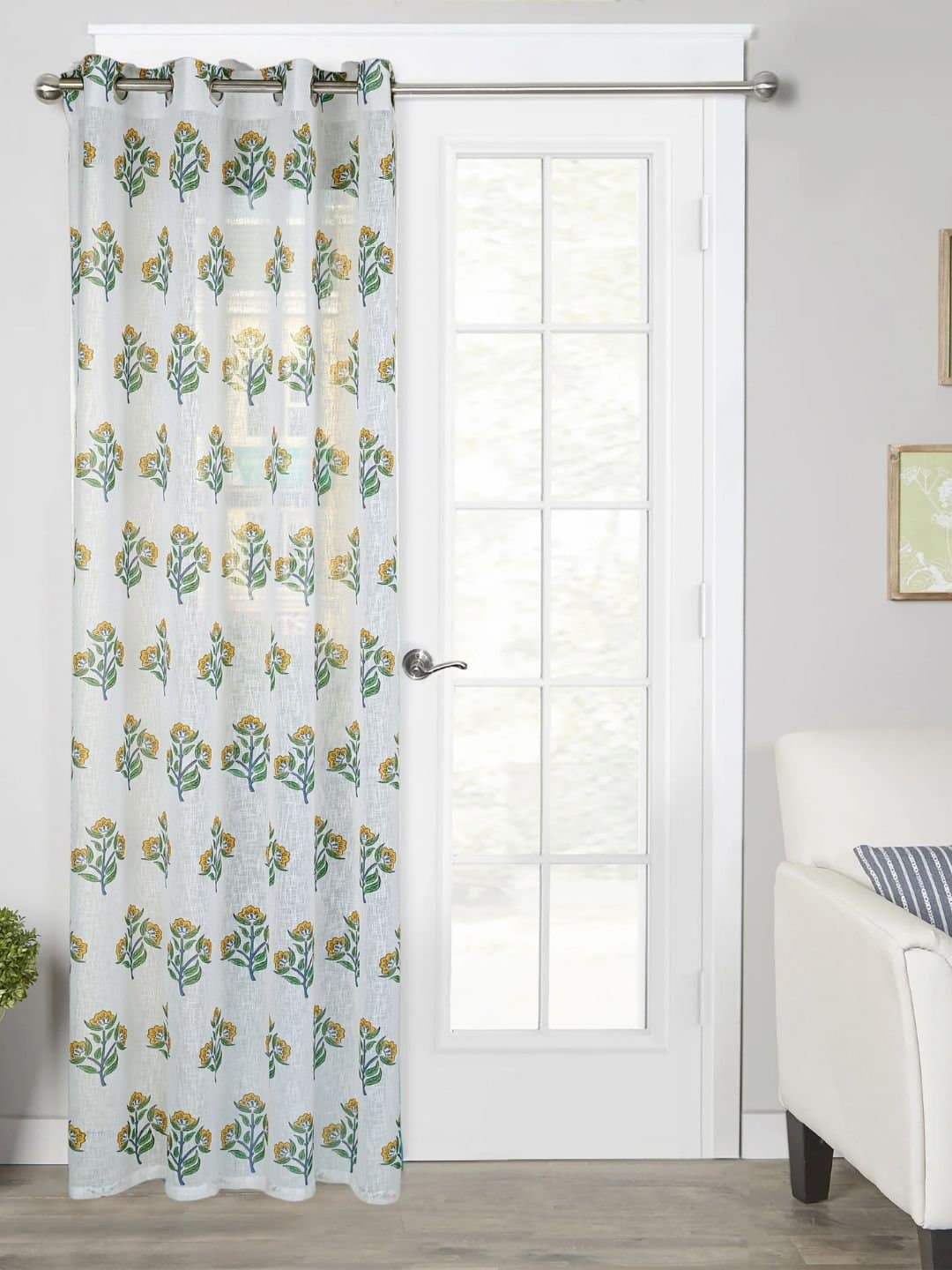 Printed Linen Yellow Flower Sheer Curtains - Image 5
